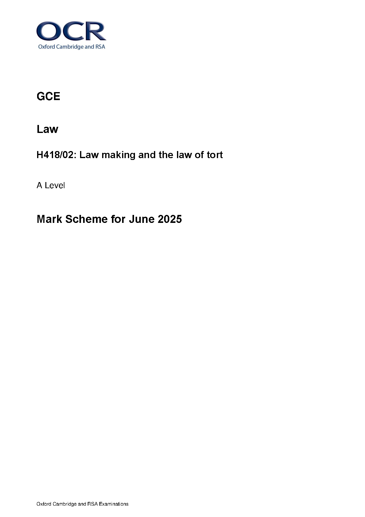 OCR A Level Law Paper 2 2025 Mark Scheme PDF IMG-1
