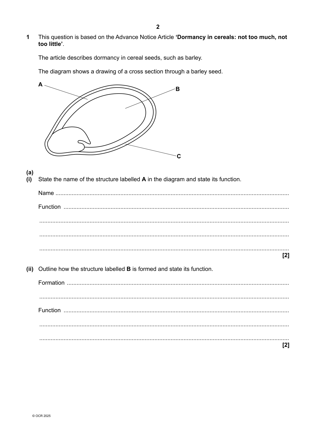 OCR A Level Biology B Paper 2 2025 Question Paper