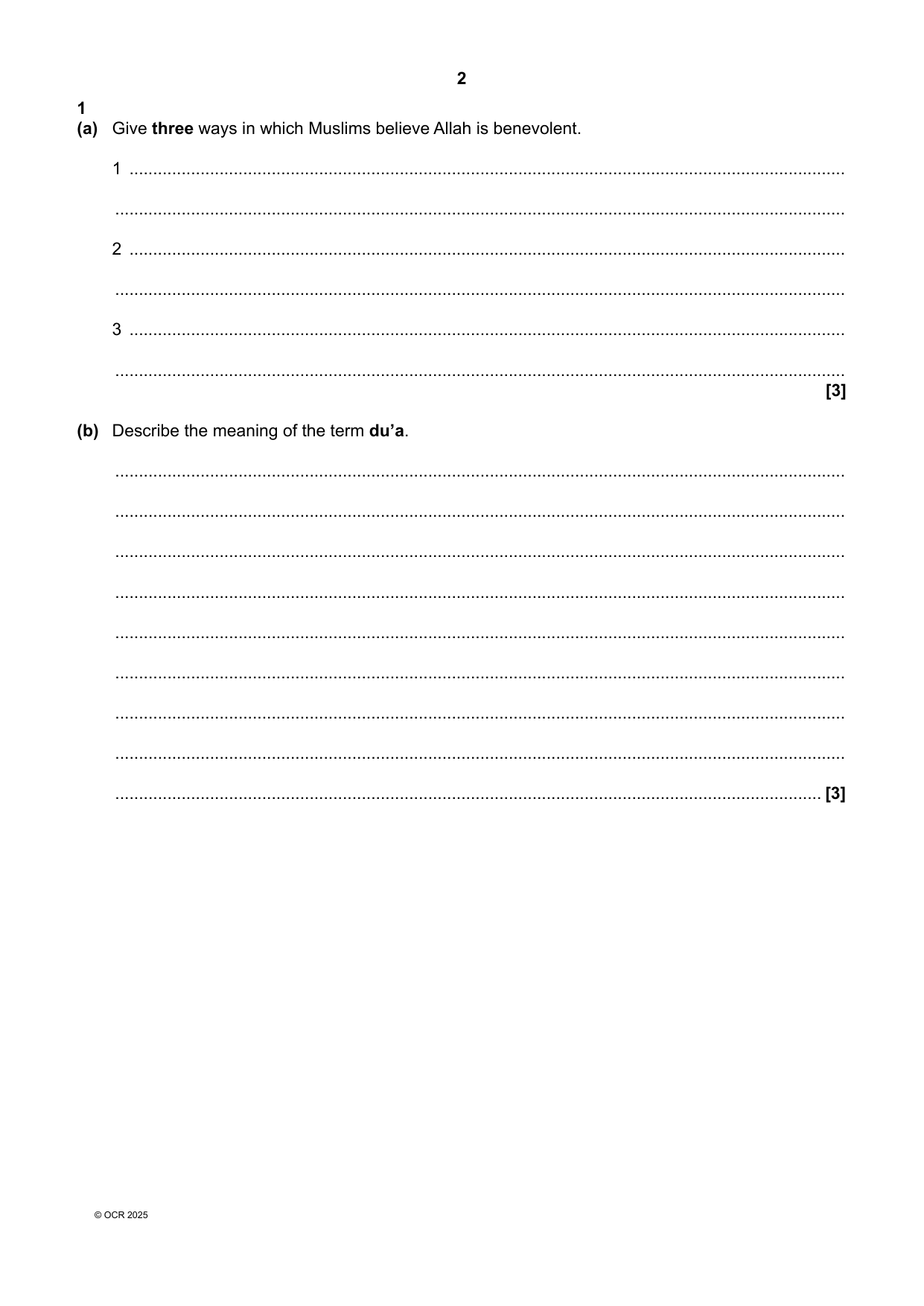 OCR GCSE Religious Studies Paper 2 2025 Question Paper PDF