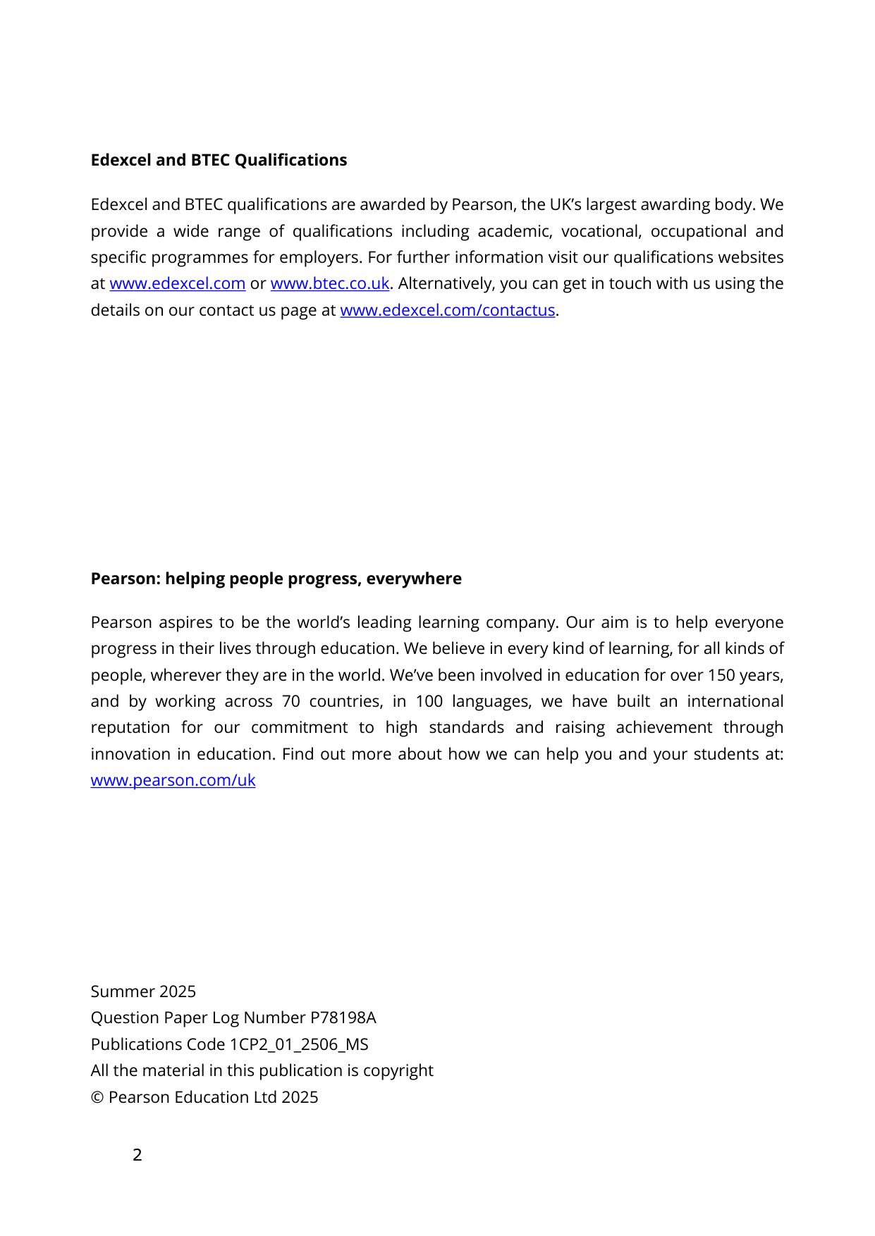 Pearson Edexcel GCSE Computer Science Paper 1 2025 M S