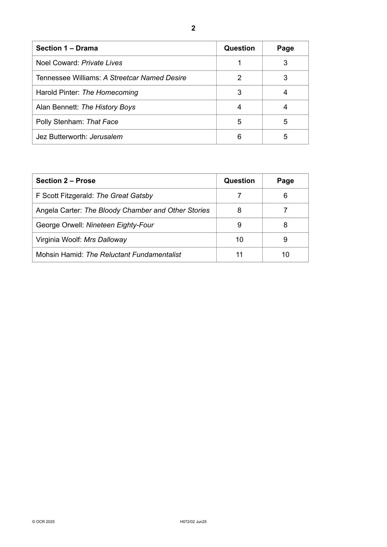 OCR AS English Literature Paper 2 2025 Question Paper
