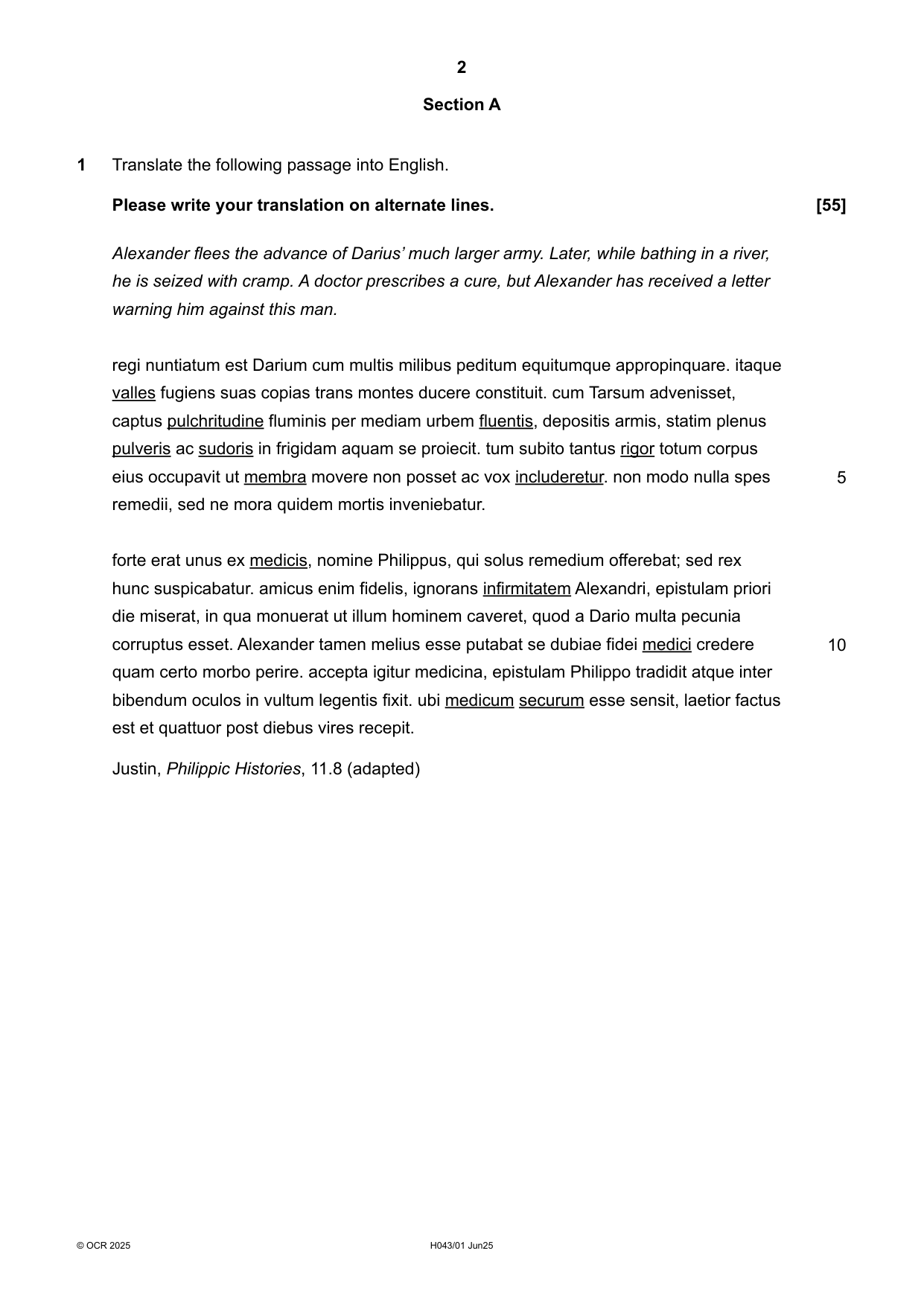 OCR AS Level Latin Paper 1 2025 Question Paper