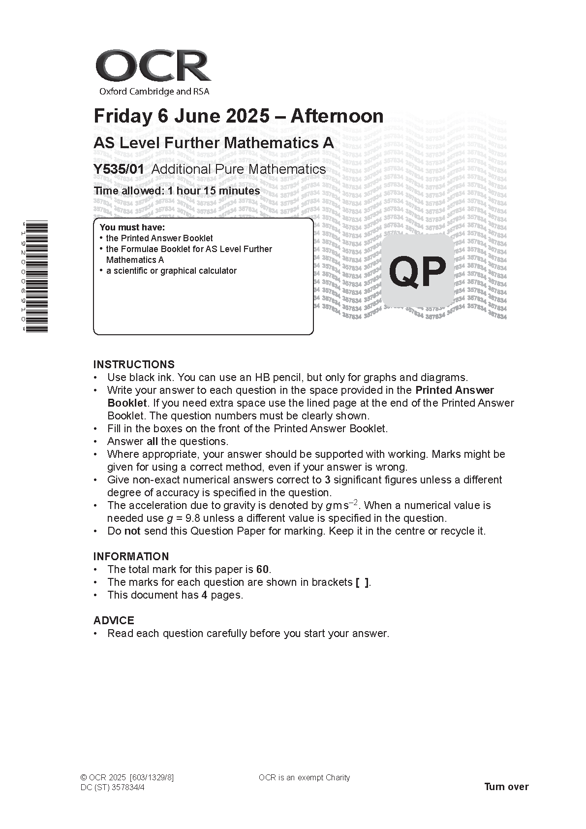 OCR AS Further Mathematics A Paper 1 2025 Question Paper IMG-1