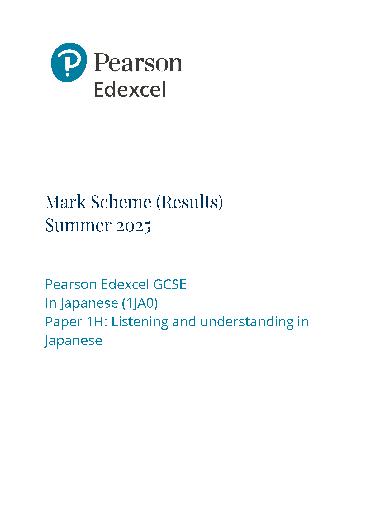 Pearson Edexcel GCSE Japanese Paper 1h 2025 Mark Scheme PDF IMG-1
