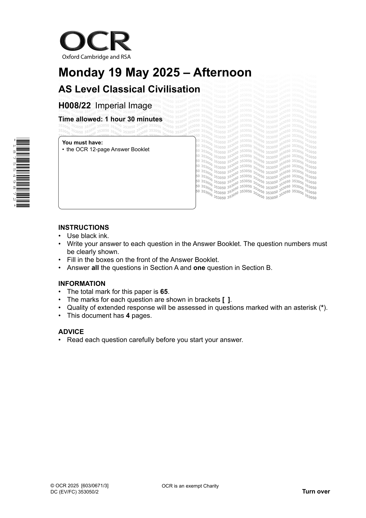 OCR AS Classical Civilisation Paper 22 QP