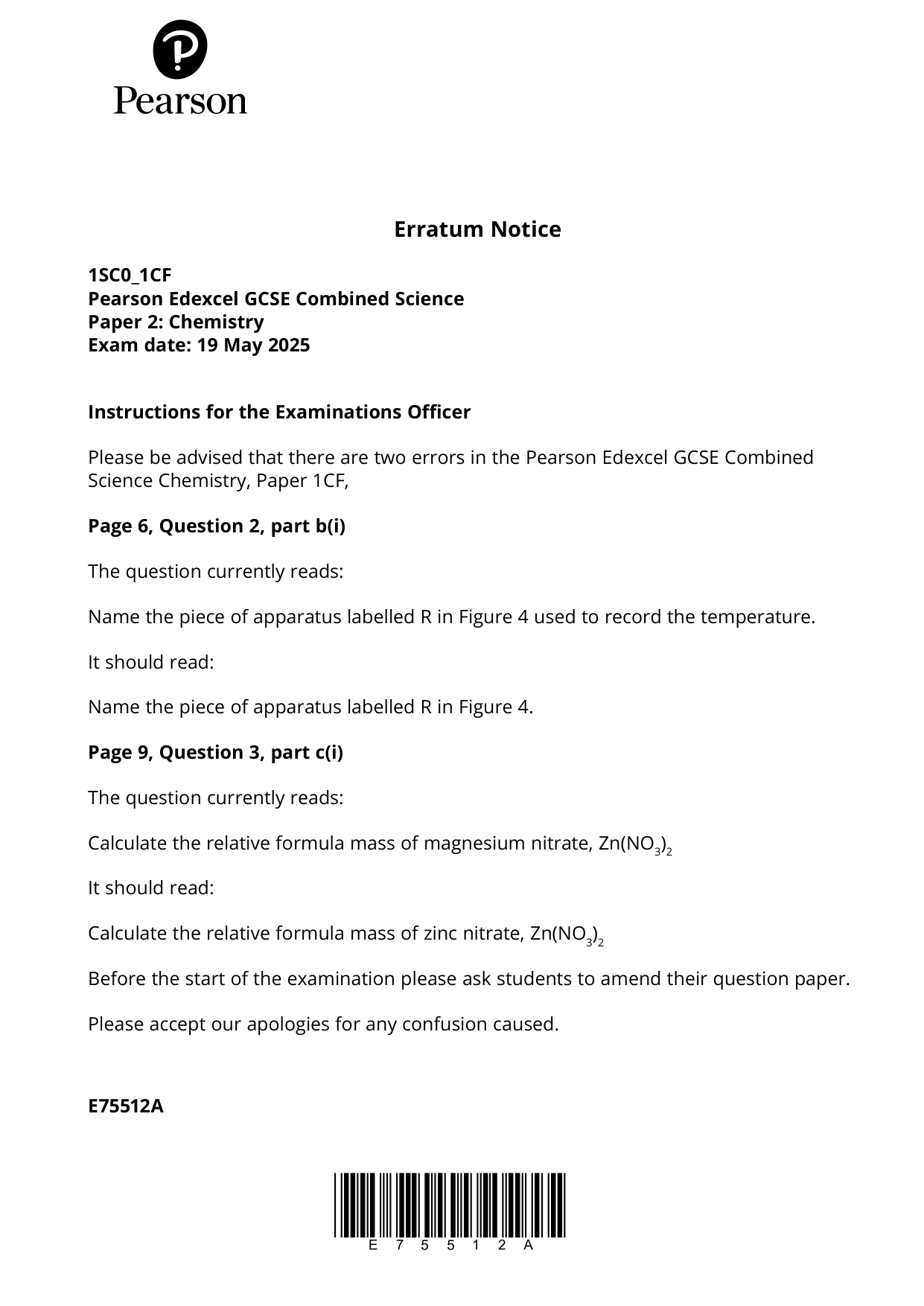 Pearson Edexcel GCSE Combined Science Paper 2 2025