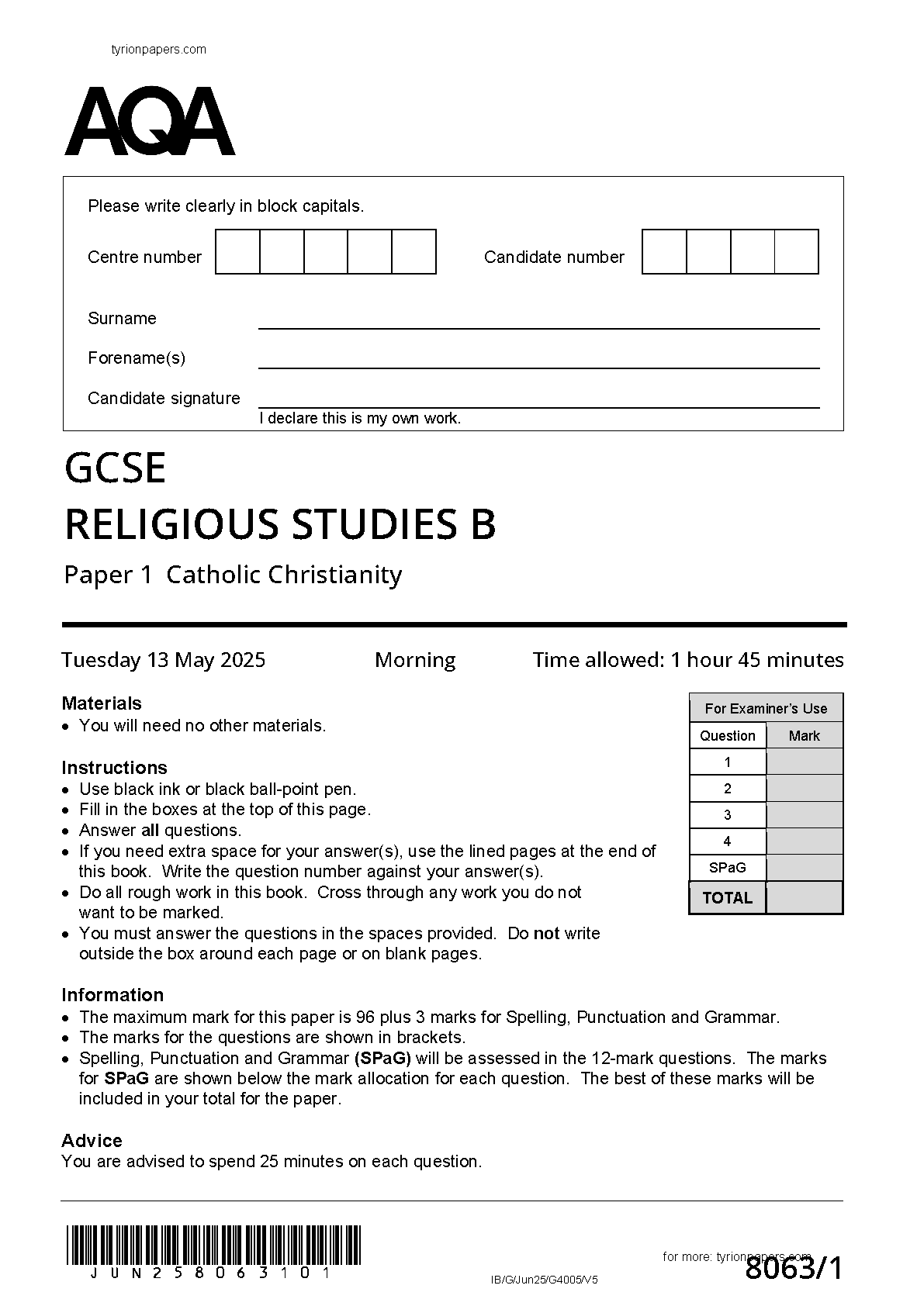 AQA GCSE Religious Studies B Paper 1 2025 Question Paper IMG-1