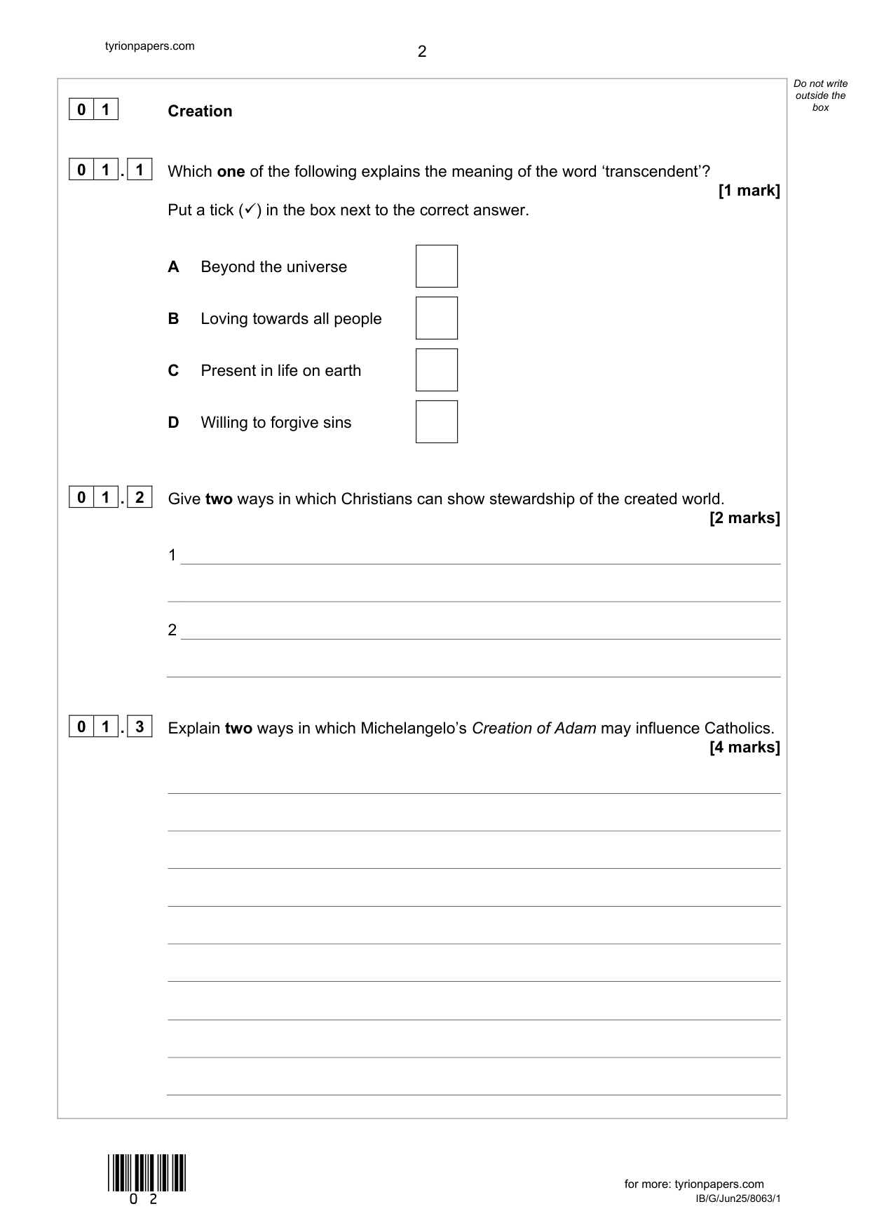 AQA GCSE Religious Studies B Paper 1 2025 Question Paper