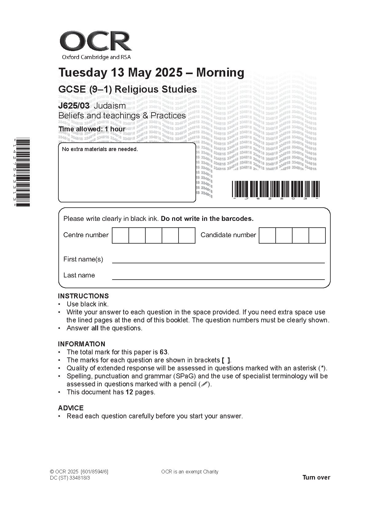 OCR GCSE Religious Studies Paper 3  2025 Question Paper PDF IMG-1
