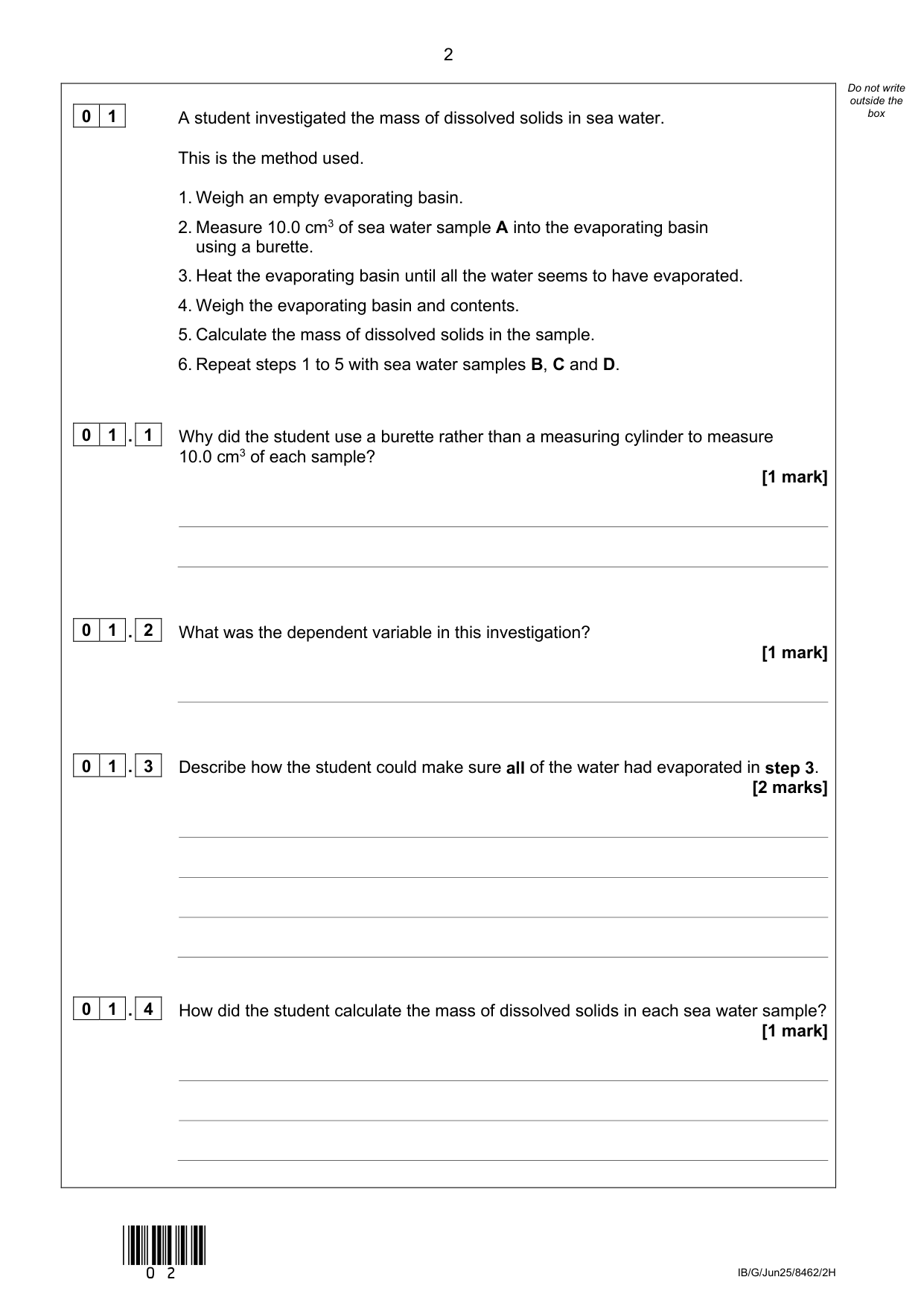 AQA GCSE Chemistry 2H 2025 Question Paper PDF