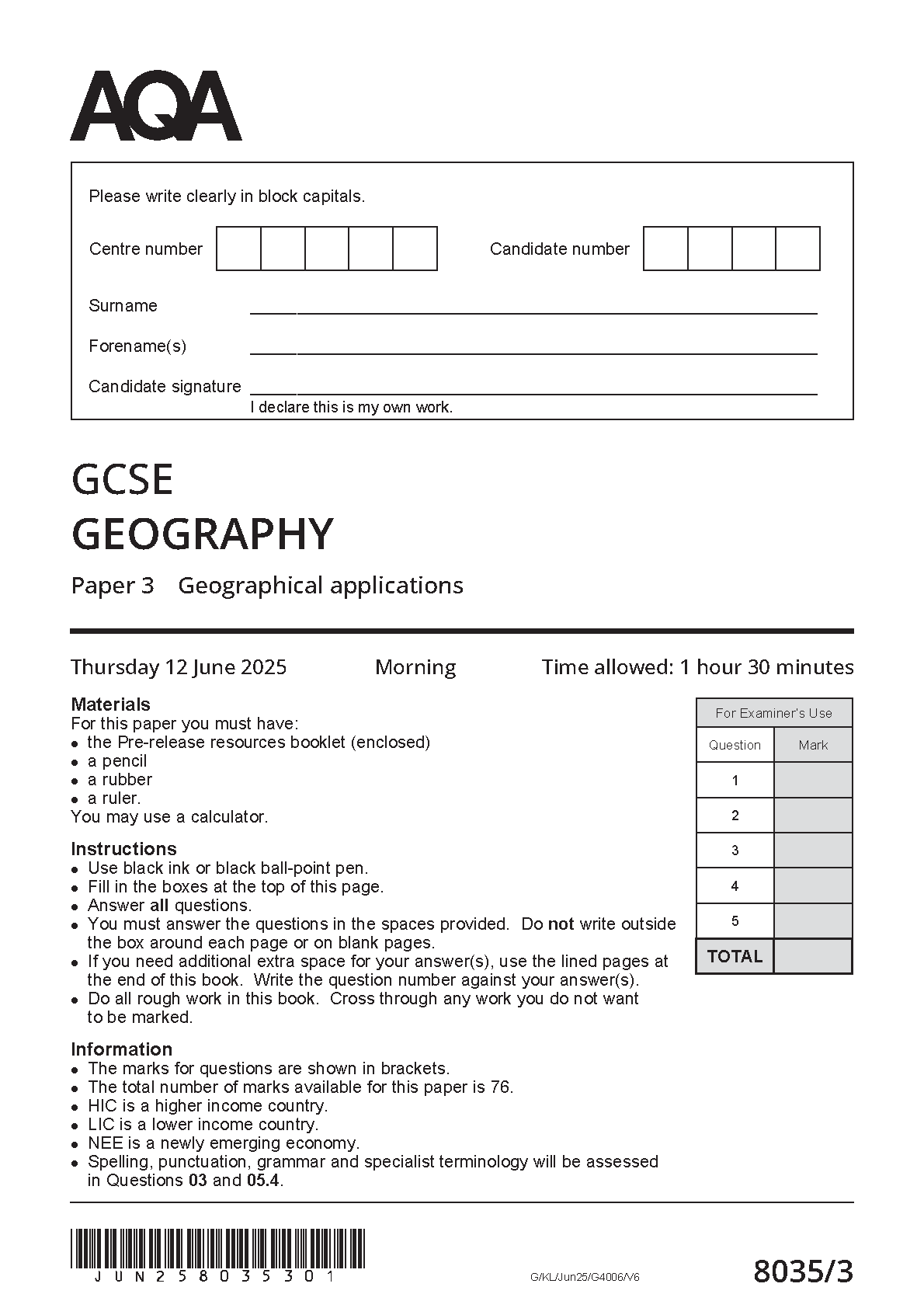 AQA GCSE Geography Paper 3 2025 Question Paper IMG-1