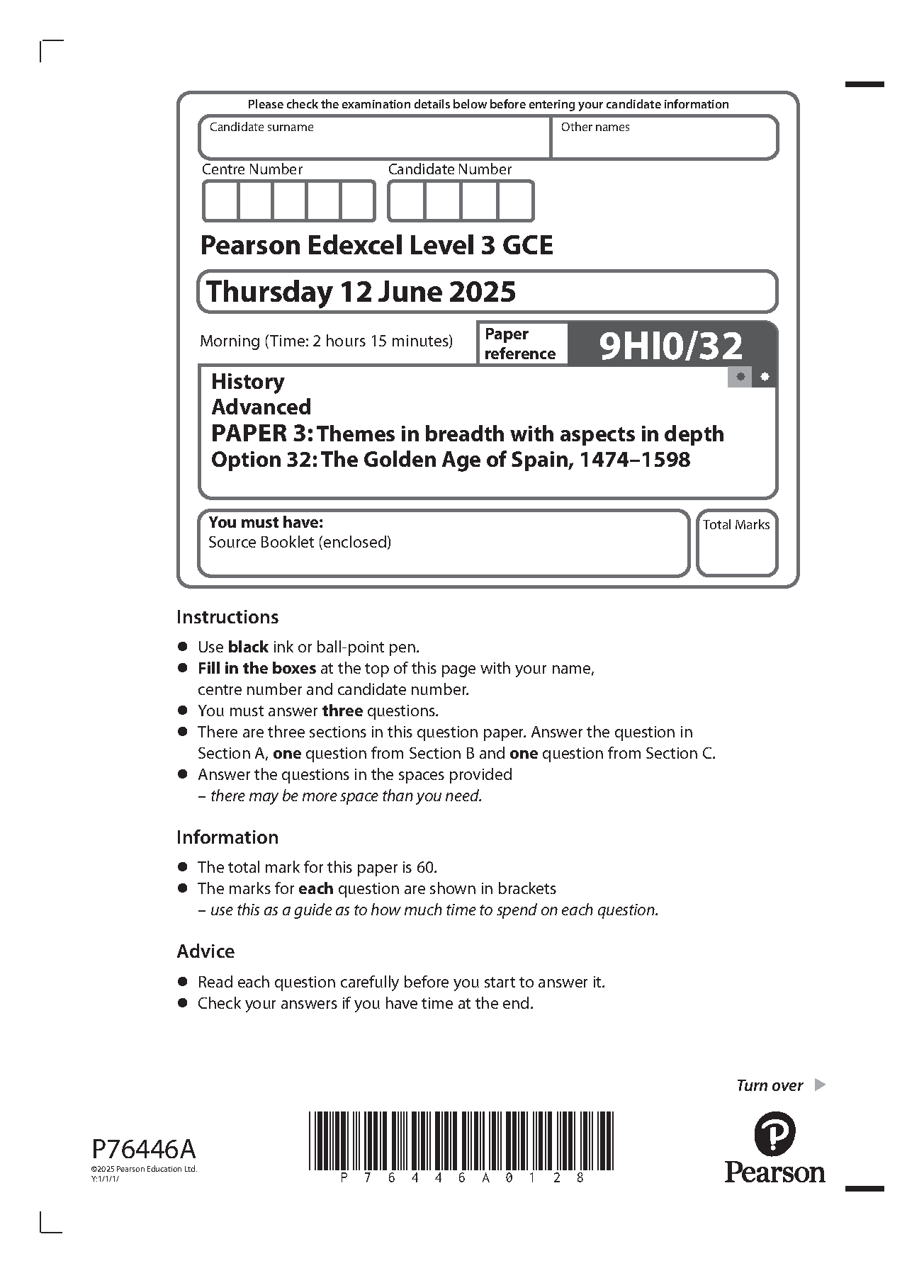 Pearson Edexcel A Level History Paper 32 2025 QP PDF IMG-1