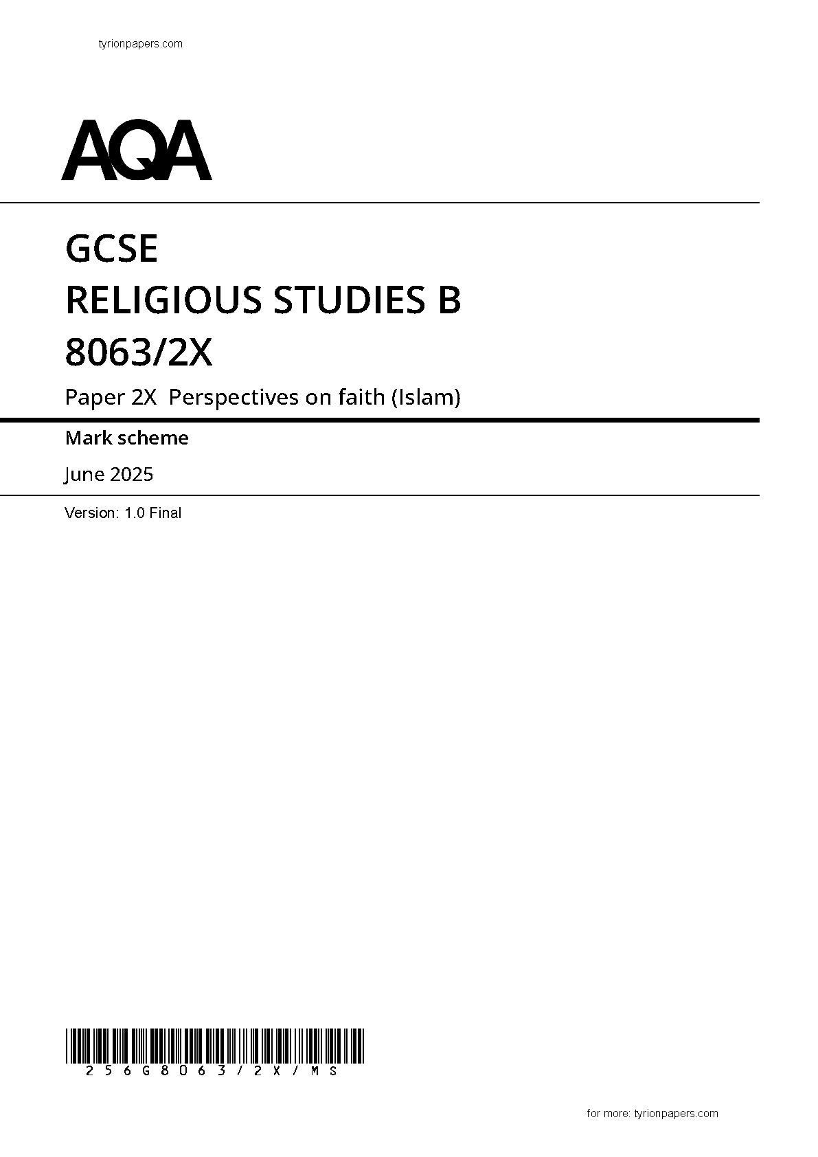 AQA GCSE Religious Studies B Paper 2x 2025 Mark Scheme IMG-1