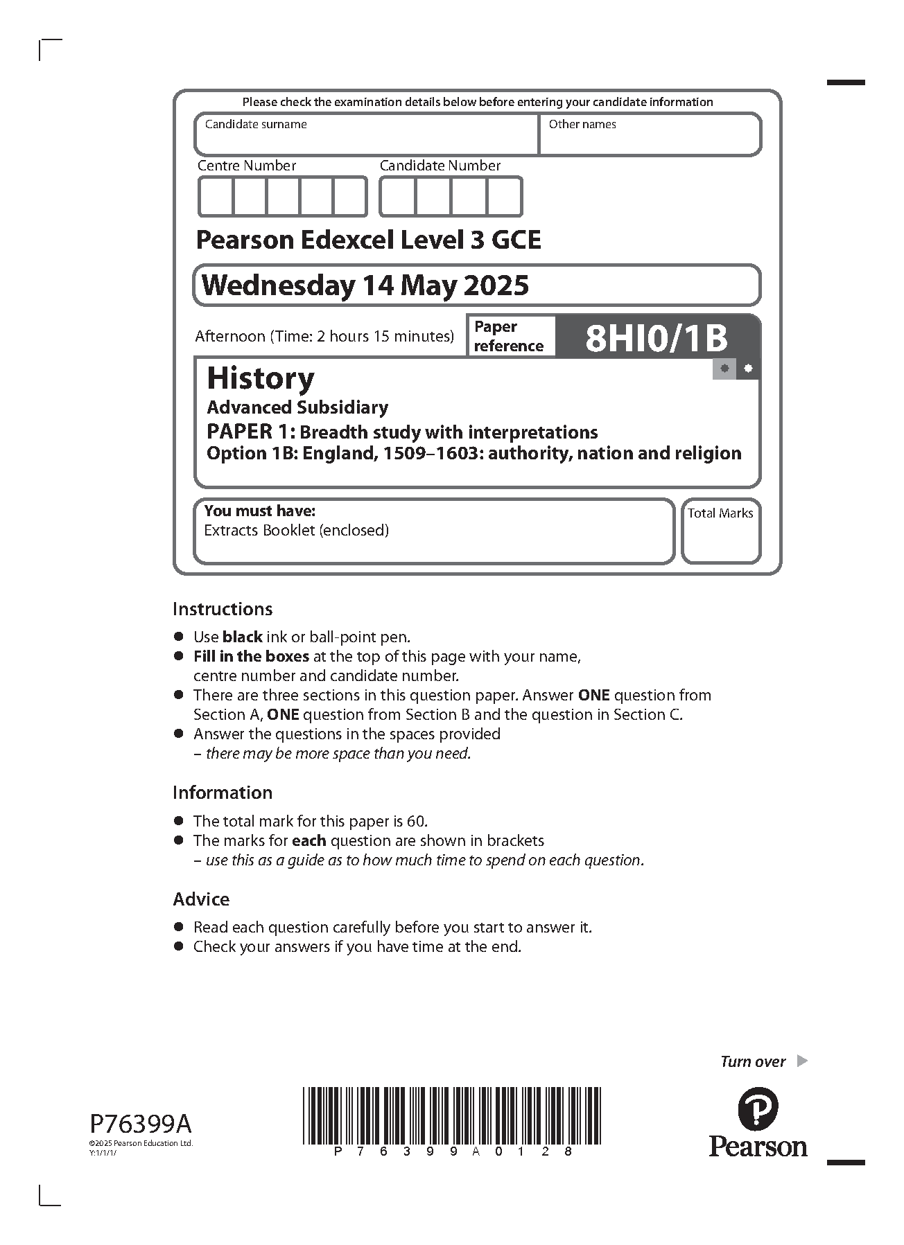 Pearson Edexcel AS History Paper 1B 2025 Question Paper PDF IMG-1
