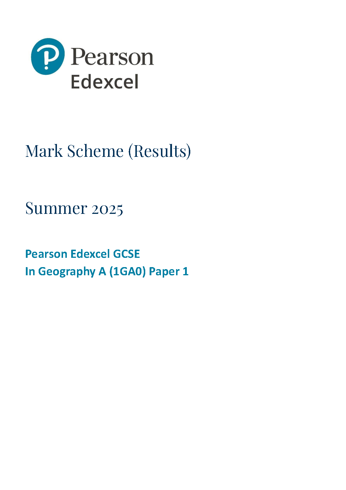 Pearson Edexcel GCSE Geography A Paper 1 2025 Mark Scheme IMG-1