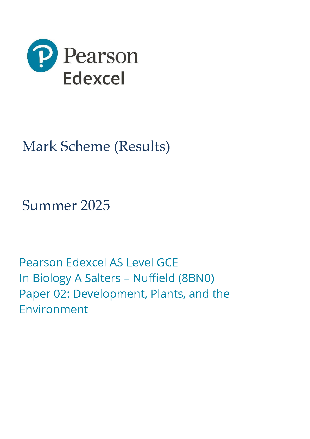 Pearson Edexcel AS Biology Paper 2 2025 Mark Scheme IMG-1