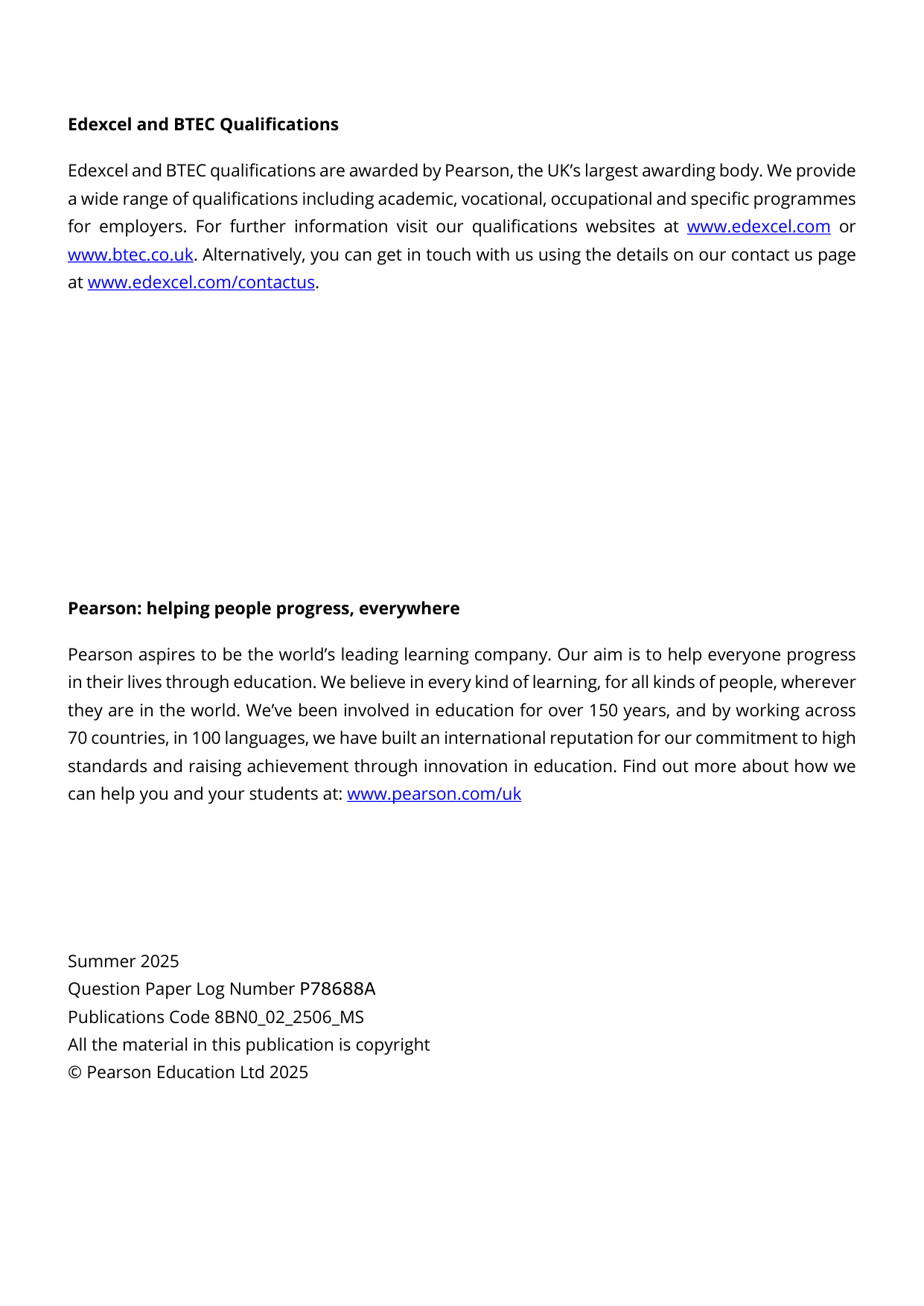 Pearson Edexcel AS Biology Paper 2 2025 Mark Scheme
