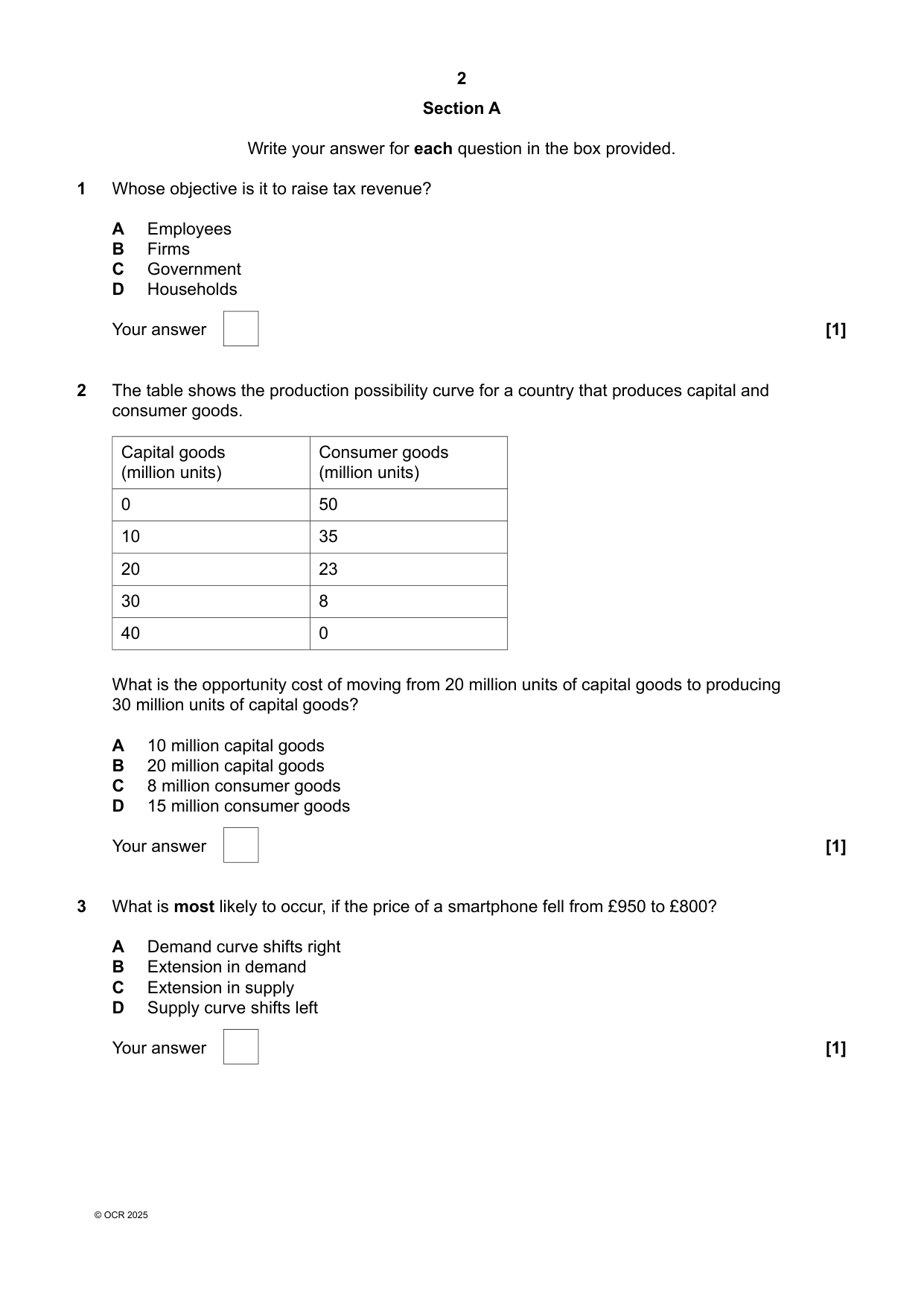 OCR AS Economics Paper 1 2025 Question Paper