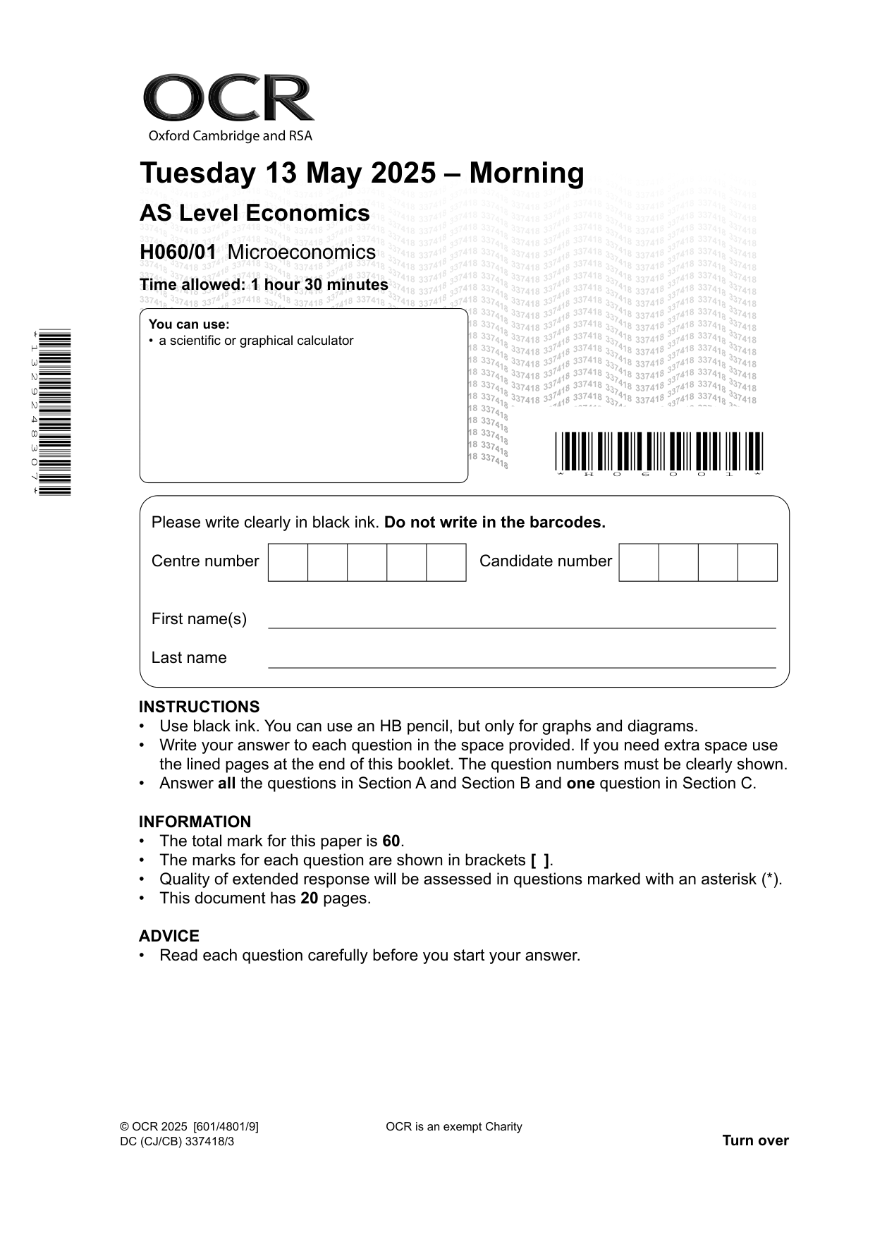 OCR AS Economics Paper 1 2025 Question Paper