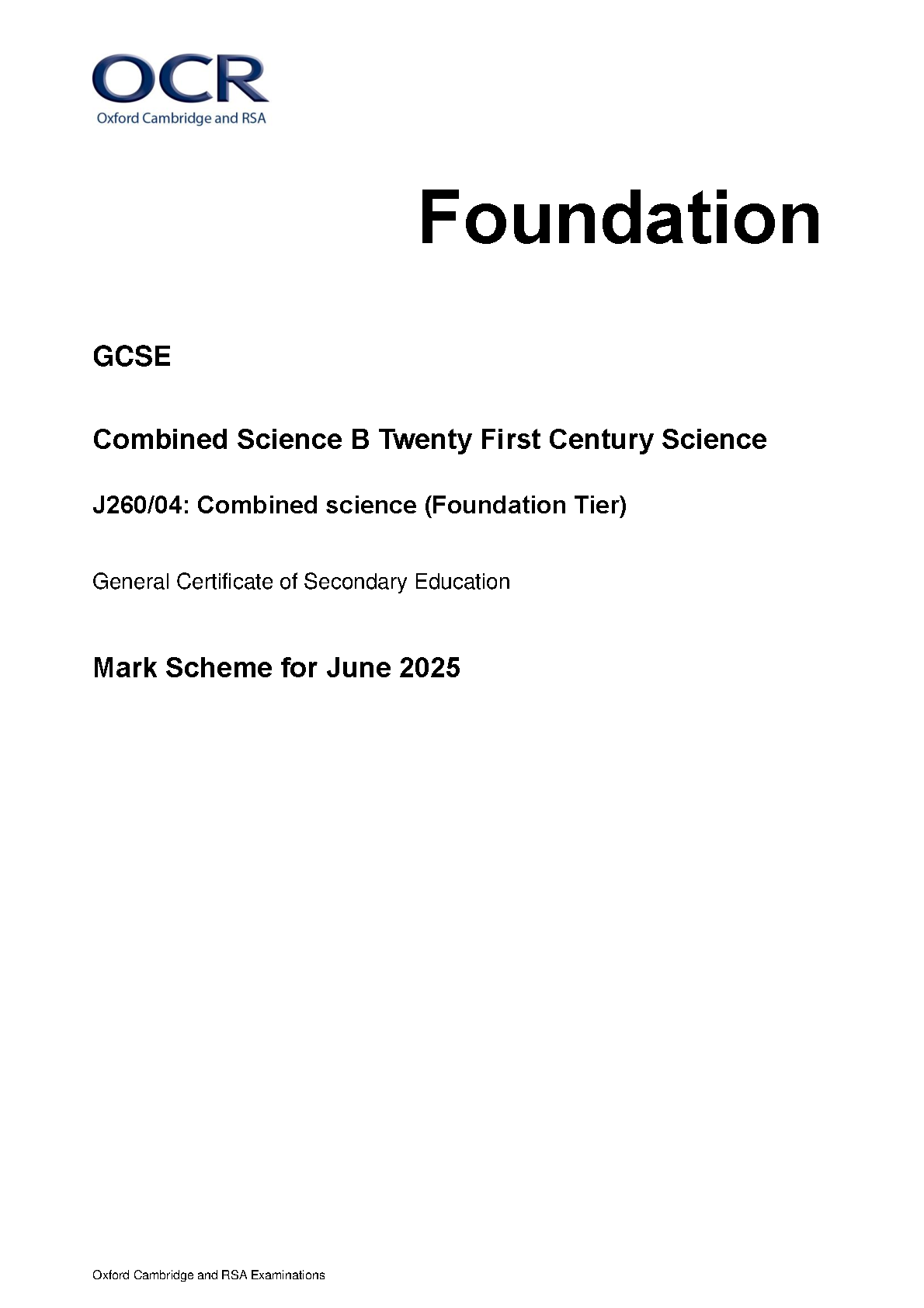 OCR GCSE Physics Paper 4  2025 Mark Scheme PDF