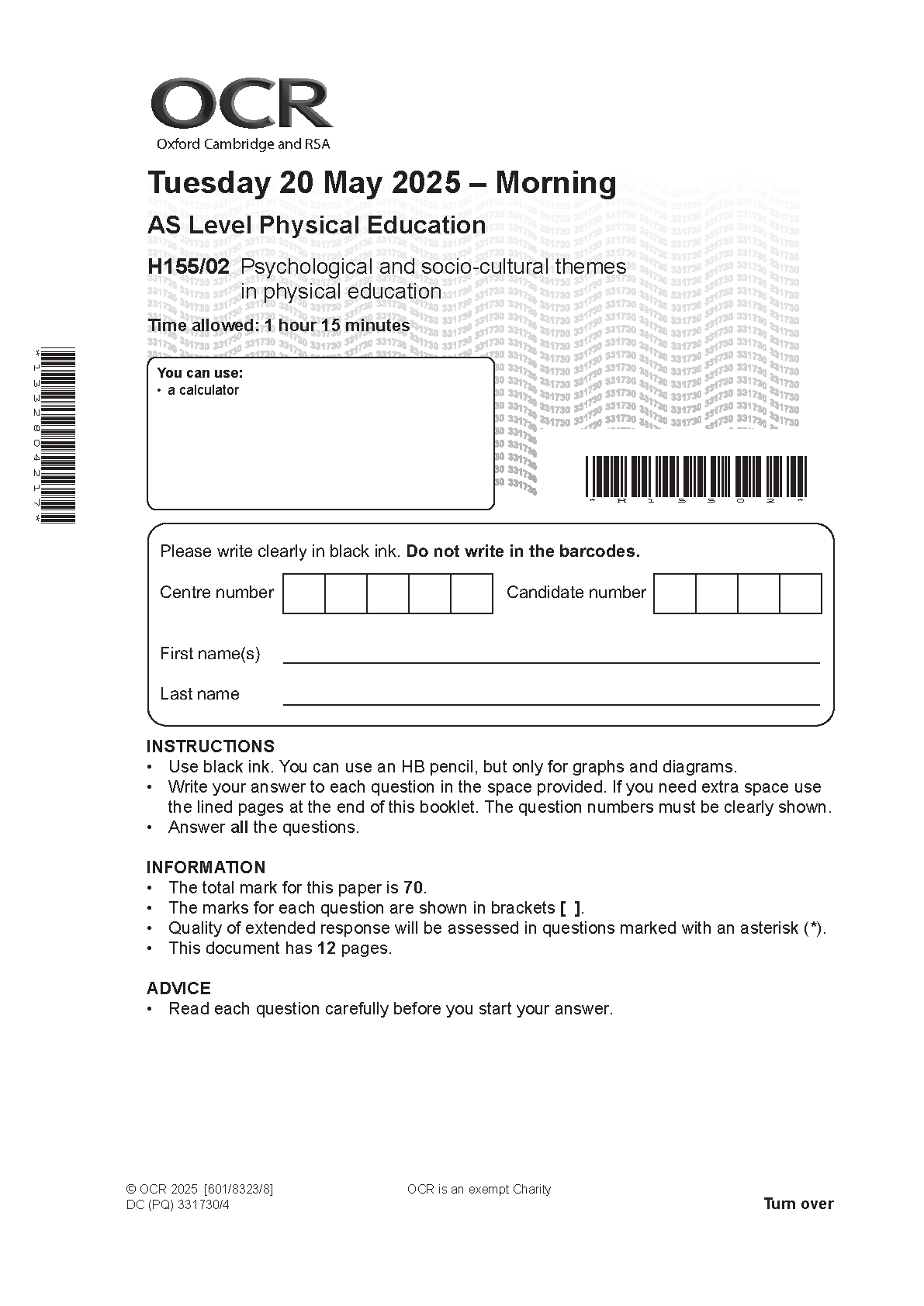 OCR AS Physical Education Paper 2 2025 Question Paper Guide IMG-1
