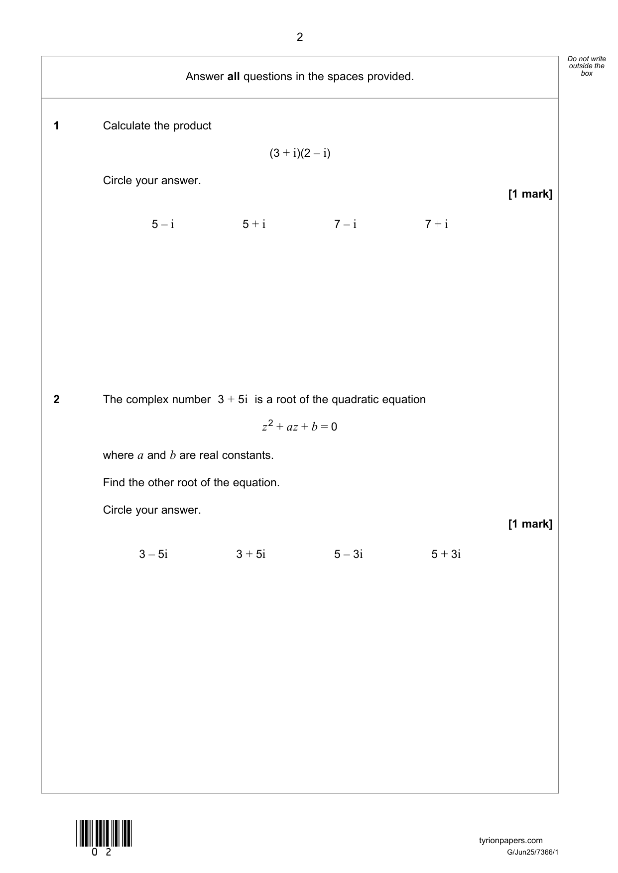 AQA AS Further Mathematics Paper 1 7366/1 2025 QP