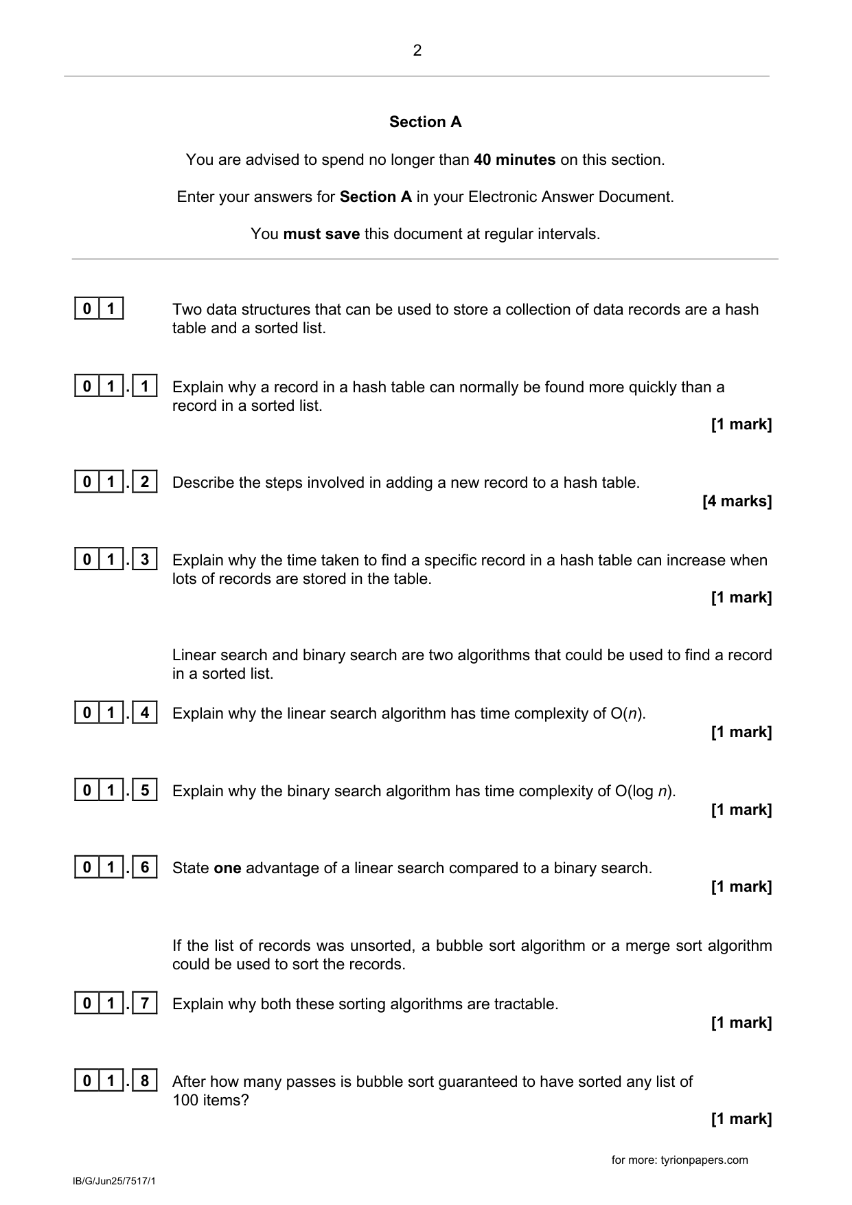 AQA A Level Computer Science  Paper 1 2025 QP