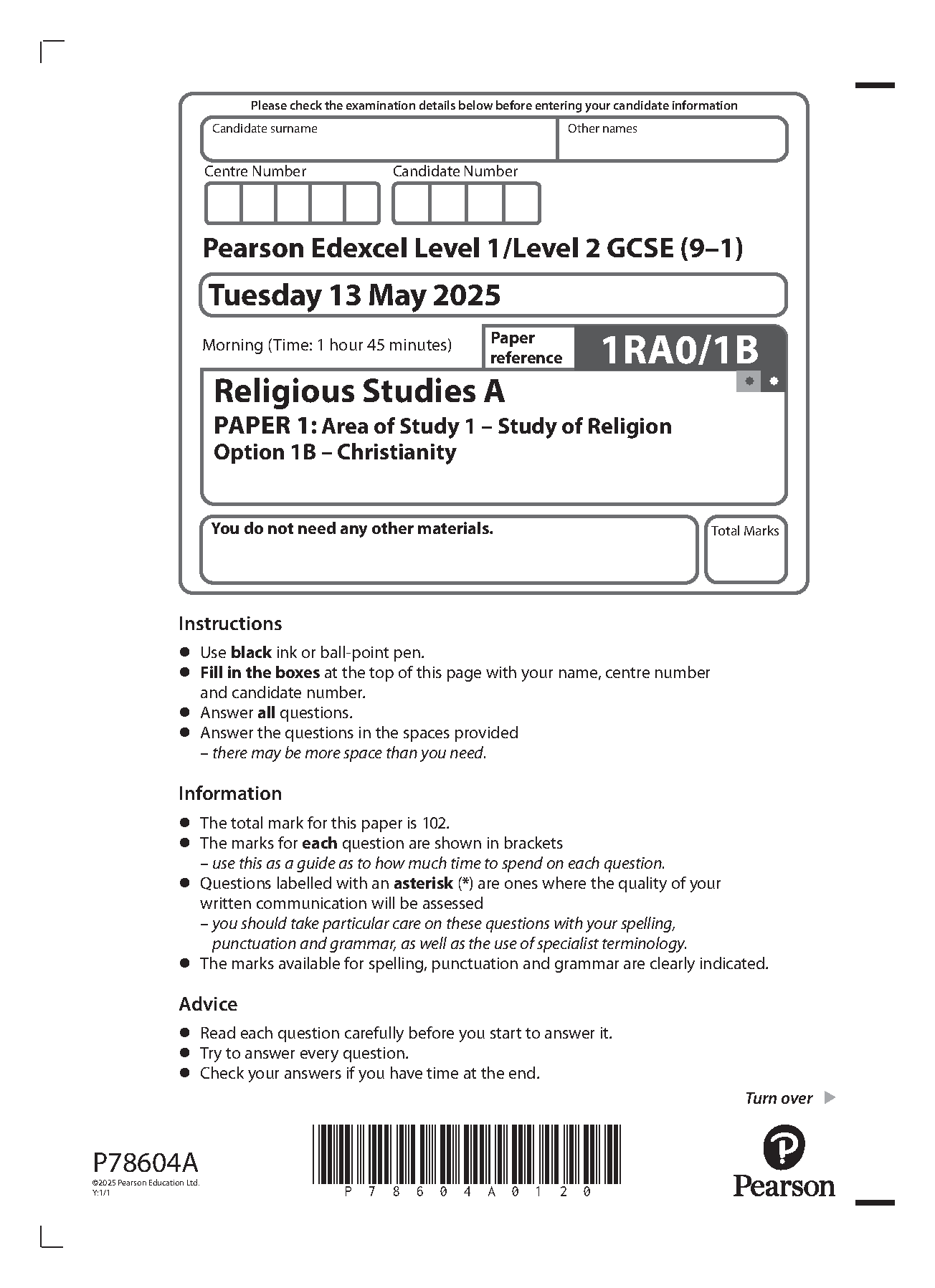 Pearson Edexcel GCSE Religious Studies Paper 1B 2025 QP IMG-1