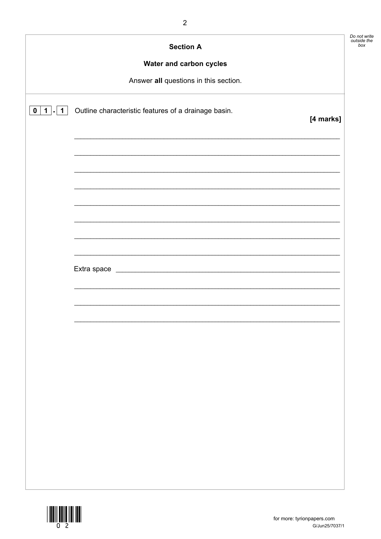 AQA A Level Geography Paper 1 2025 Physical Geography QP