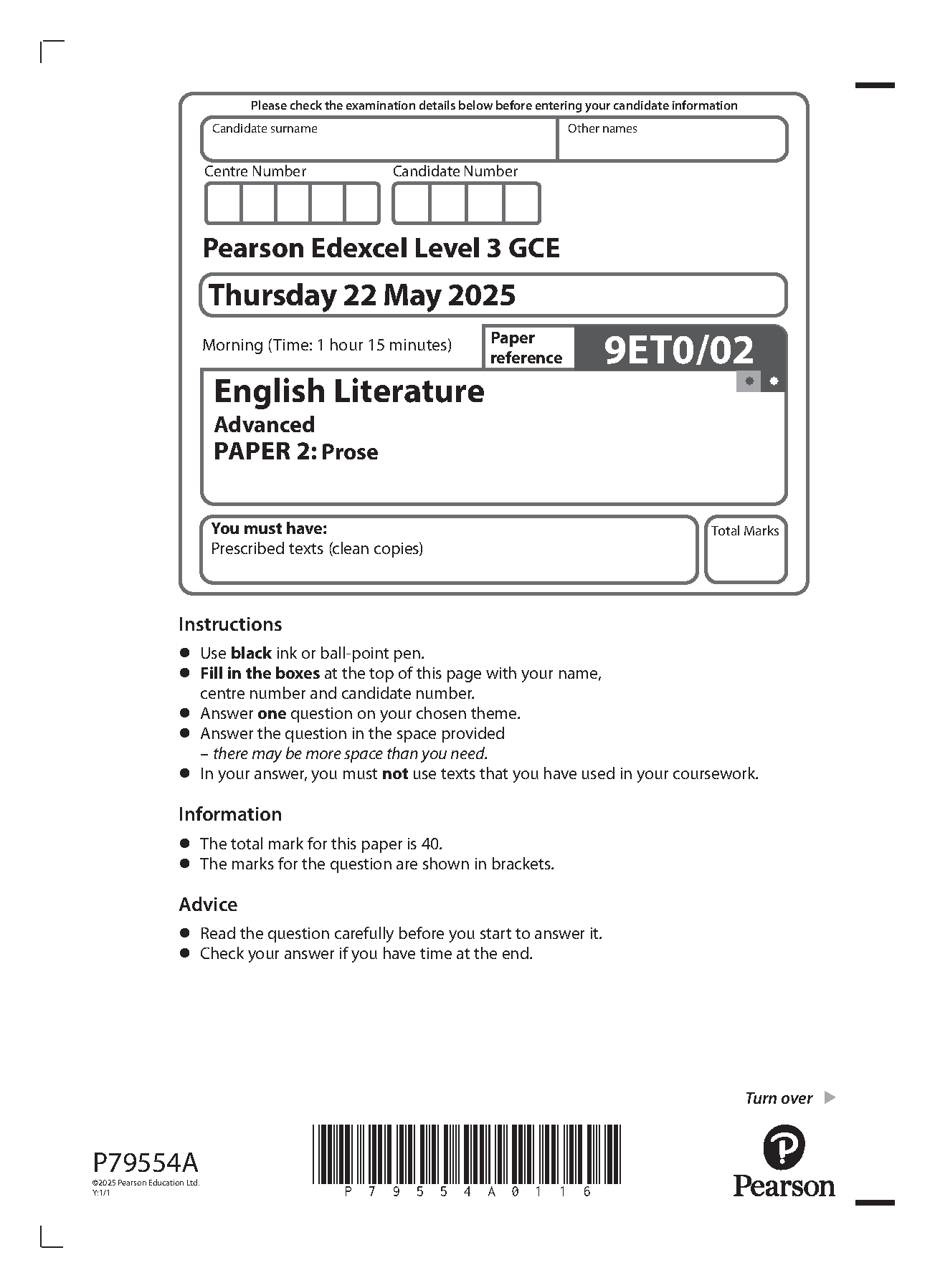 Pearson Edexcel A Level English Literature 2025 Paper 2 QP IMG-1