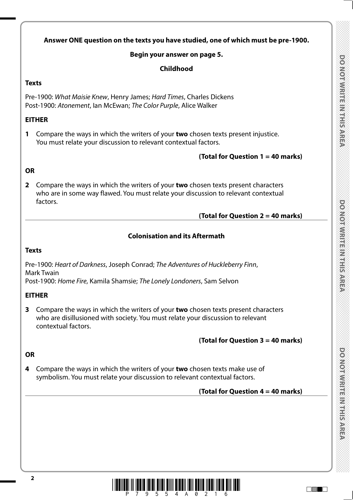 Pearson Edexcel A Level English Literature 2025 Paper 2 QP