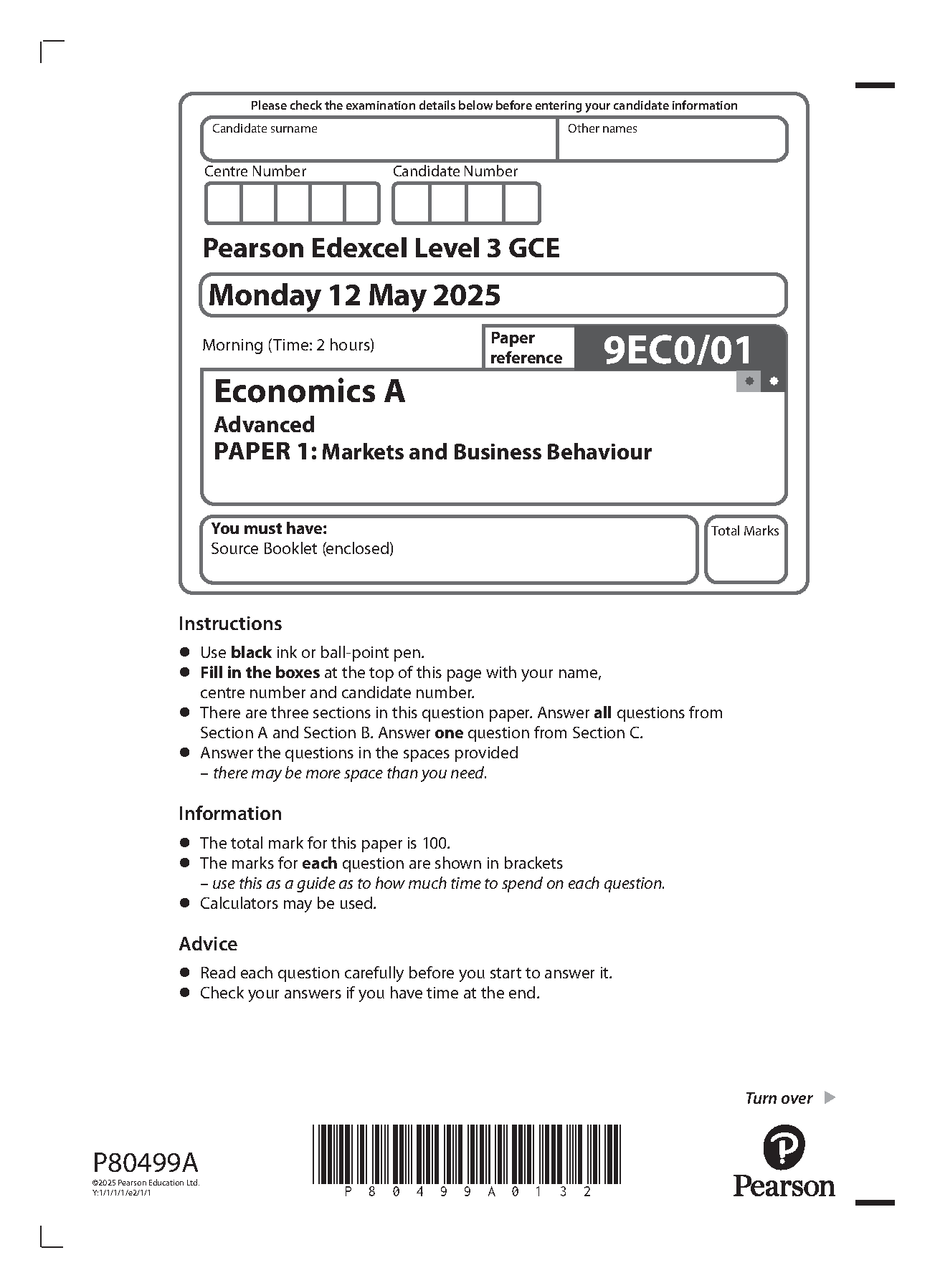 Pearson Edexcel A Level Economics A Paper 1 2025 QP IMG-1