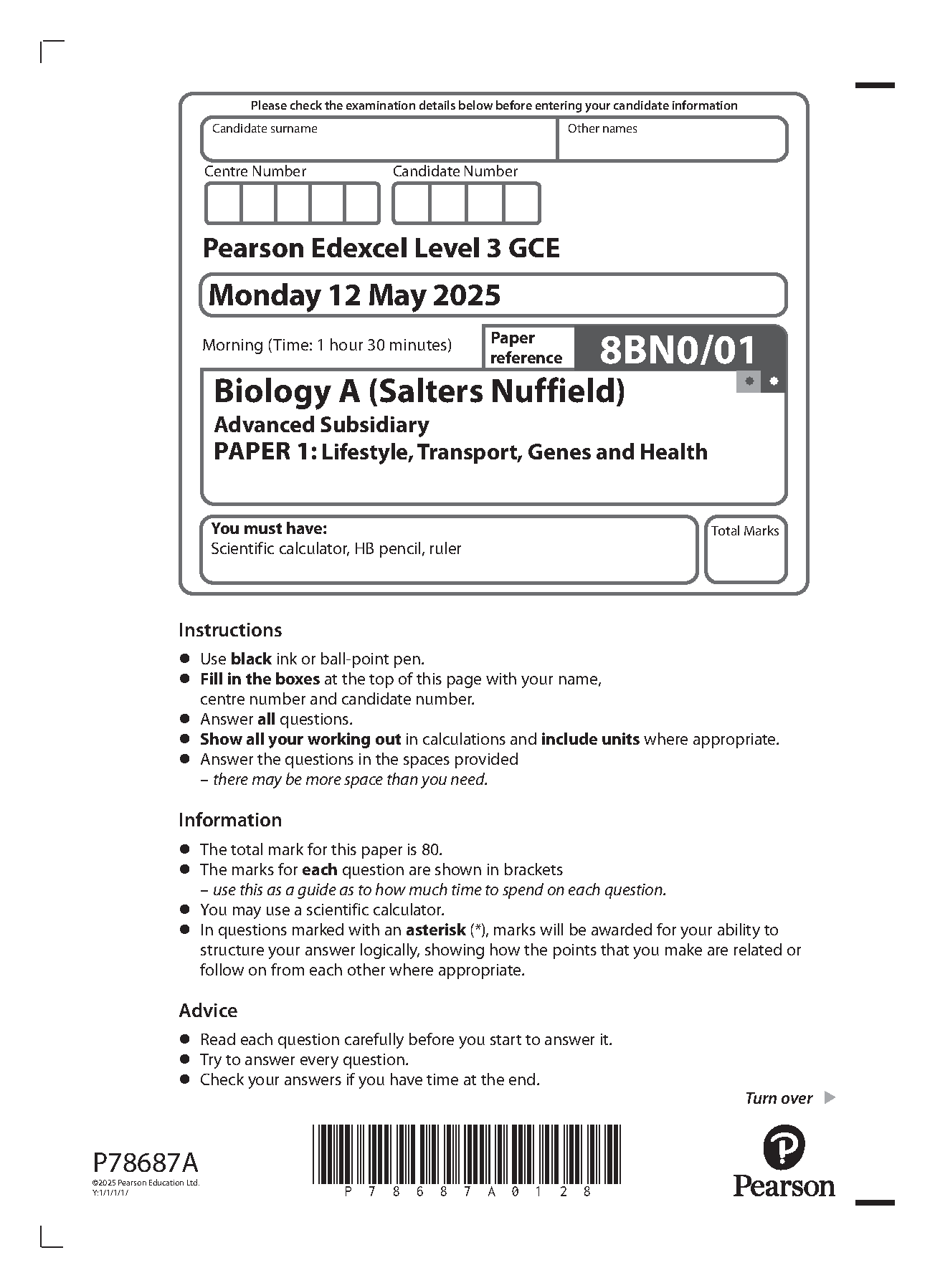 Pearson Edexcel AS Biology Paper 1 2025 Question Paper IMG-1