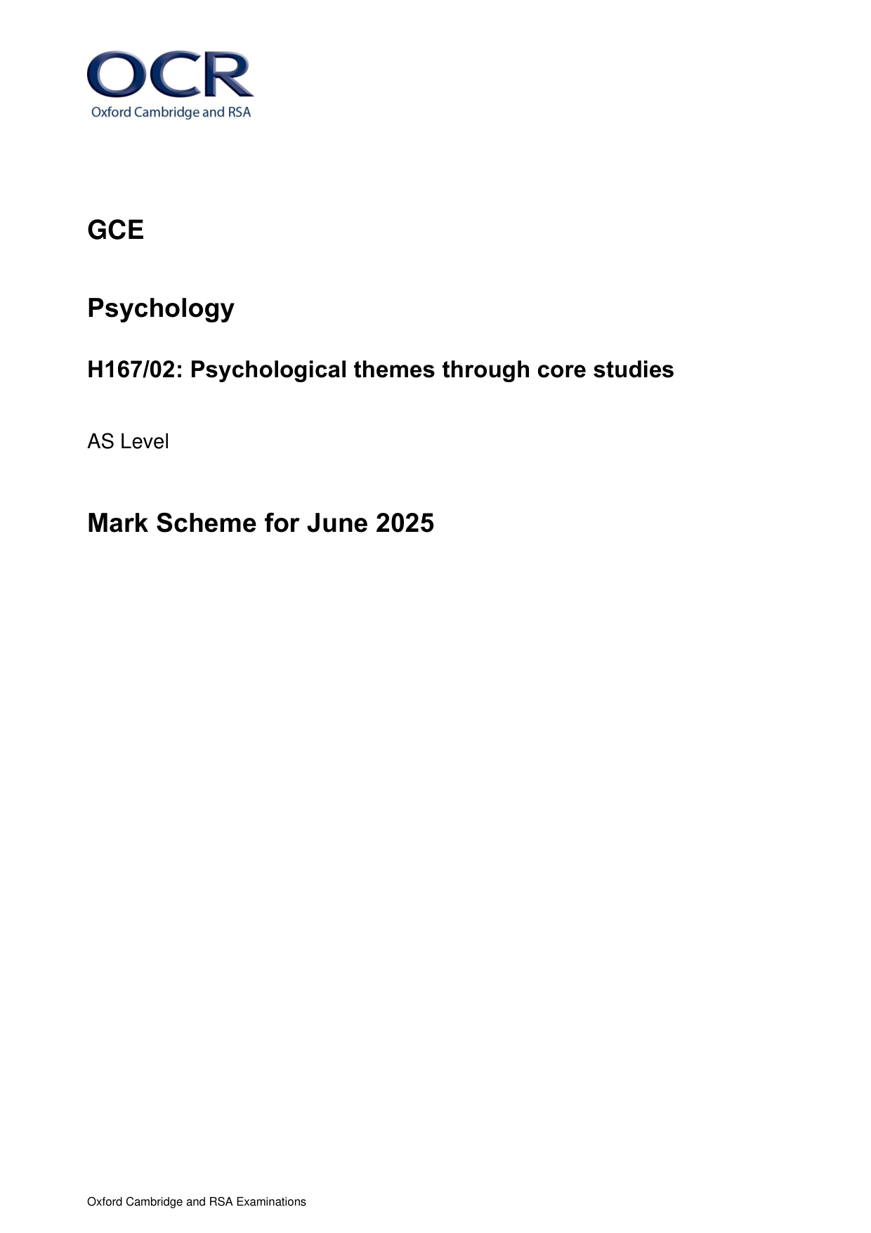 OCR AS Psychology Paper 2 2025 Mark Scheme
