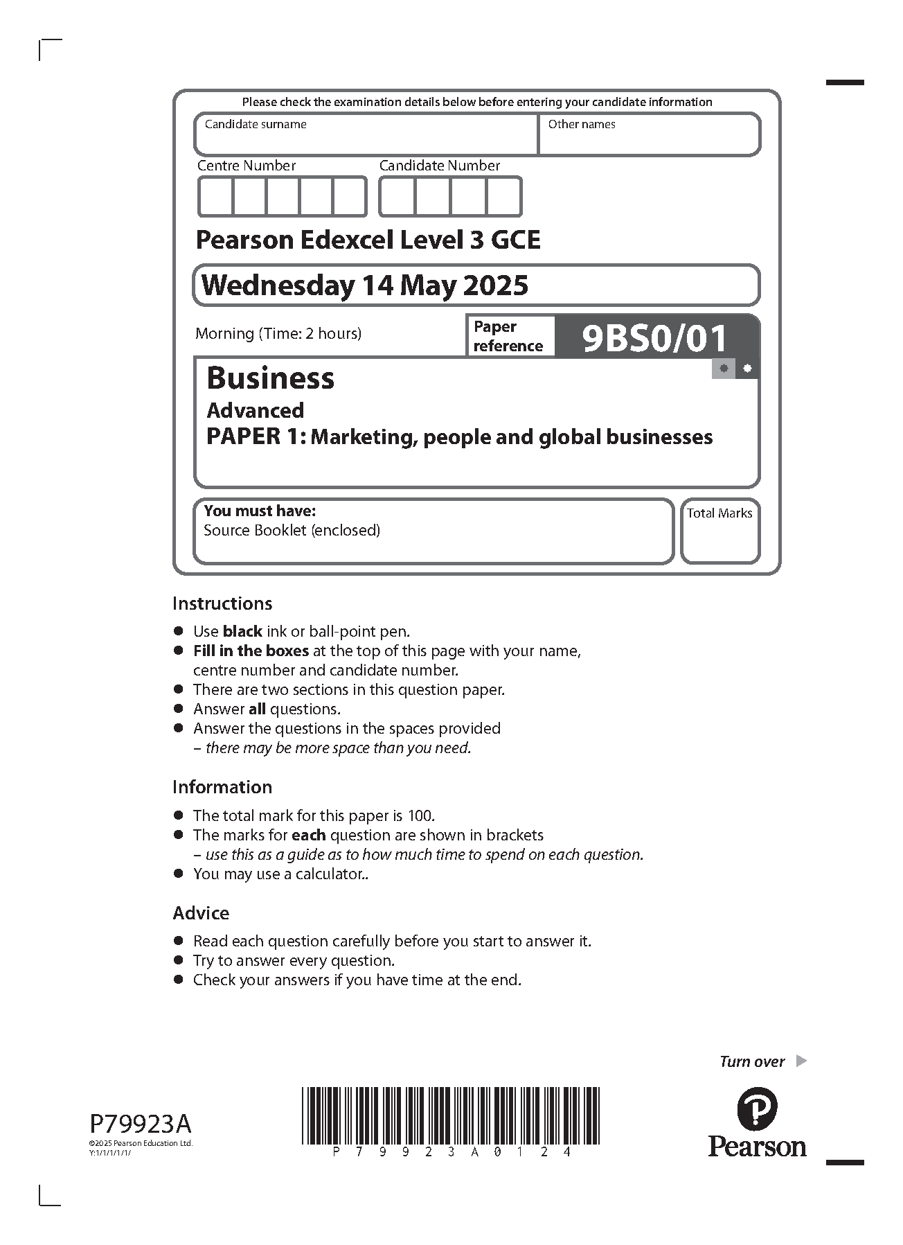 Pearson Edexcel A Level Business Paper 1 2025 Question paper IMG-1