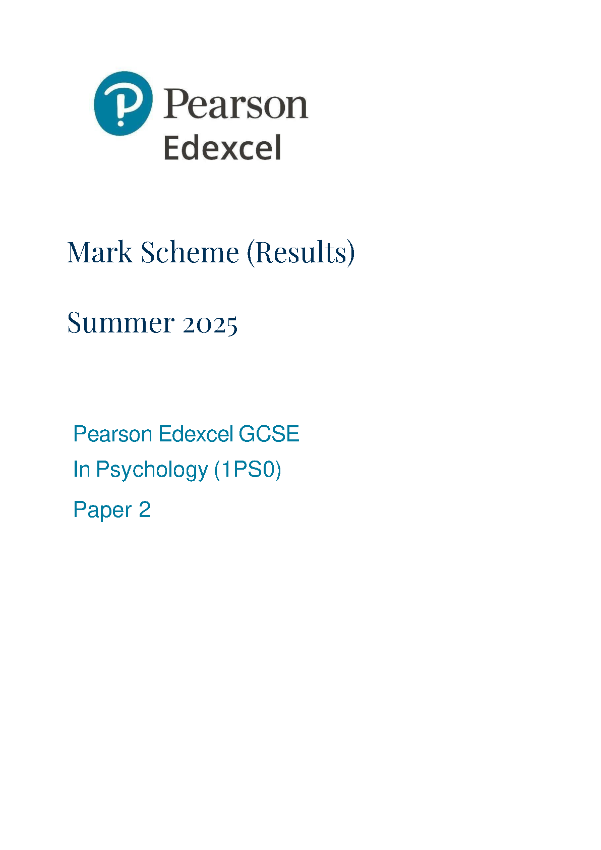 Pearson Edexcel GCSE Psychology Paper 2 2025 Mark Scheme IMG-1