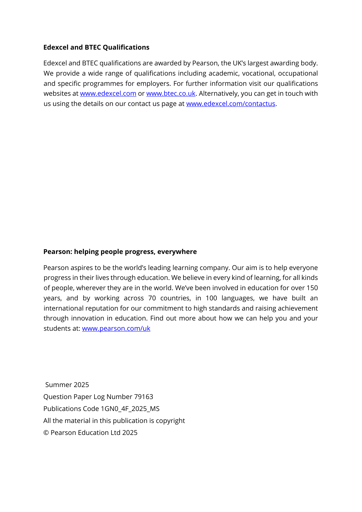 Pearson Edexcel GCSE German Paper 4F 2025 Mark Scheme PDF