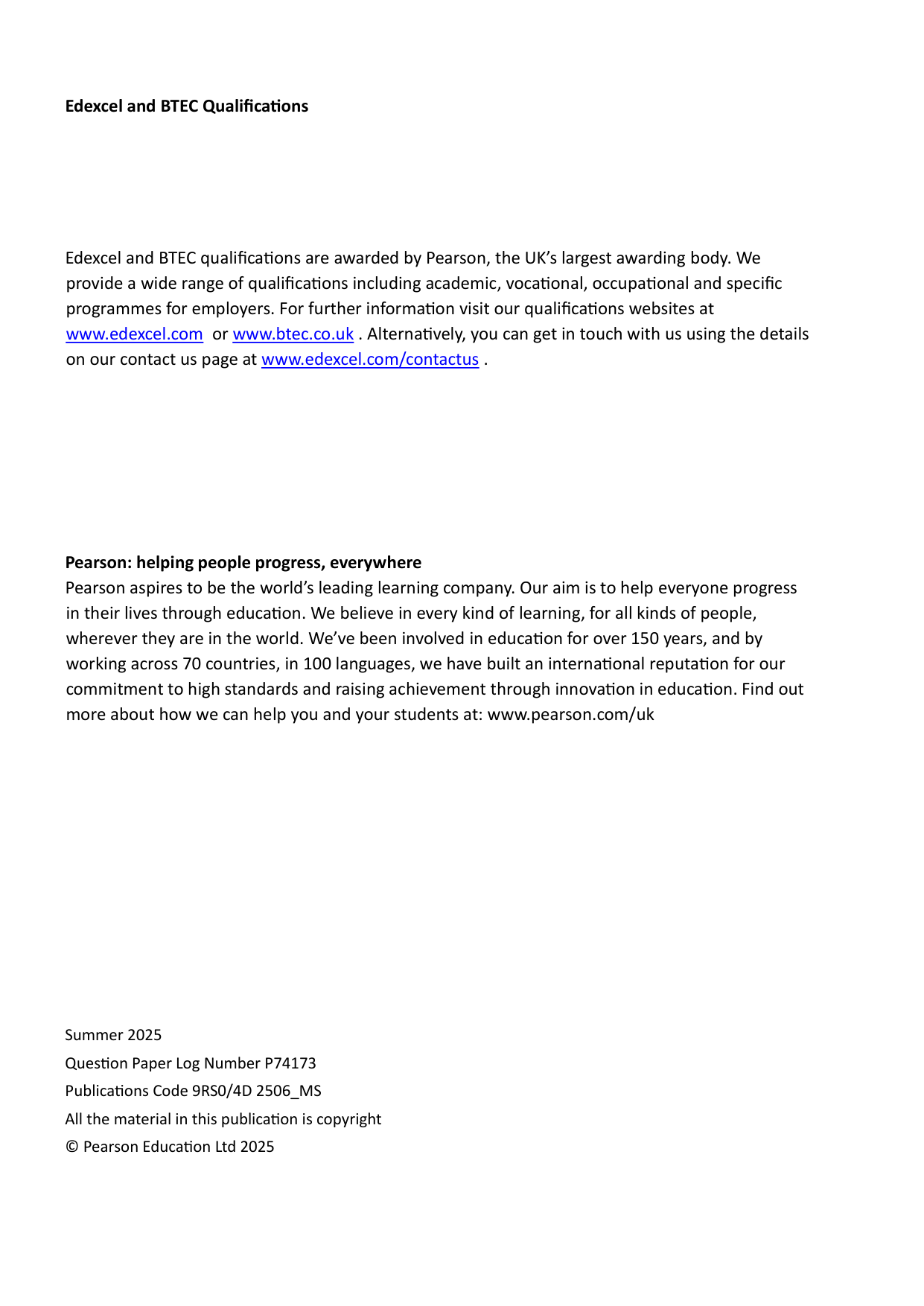 Pearson Edexcel A Level Religious Studies Paper 4D 2025 Ms