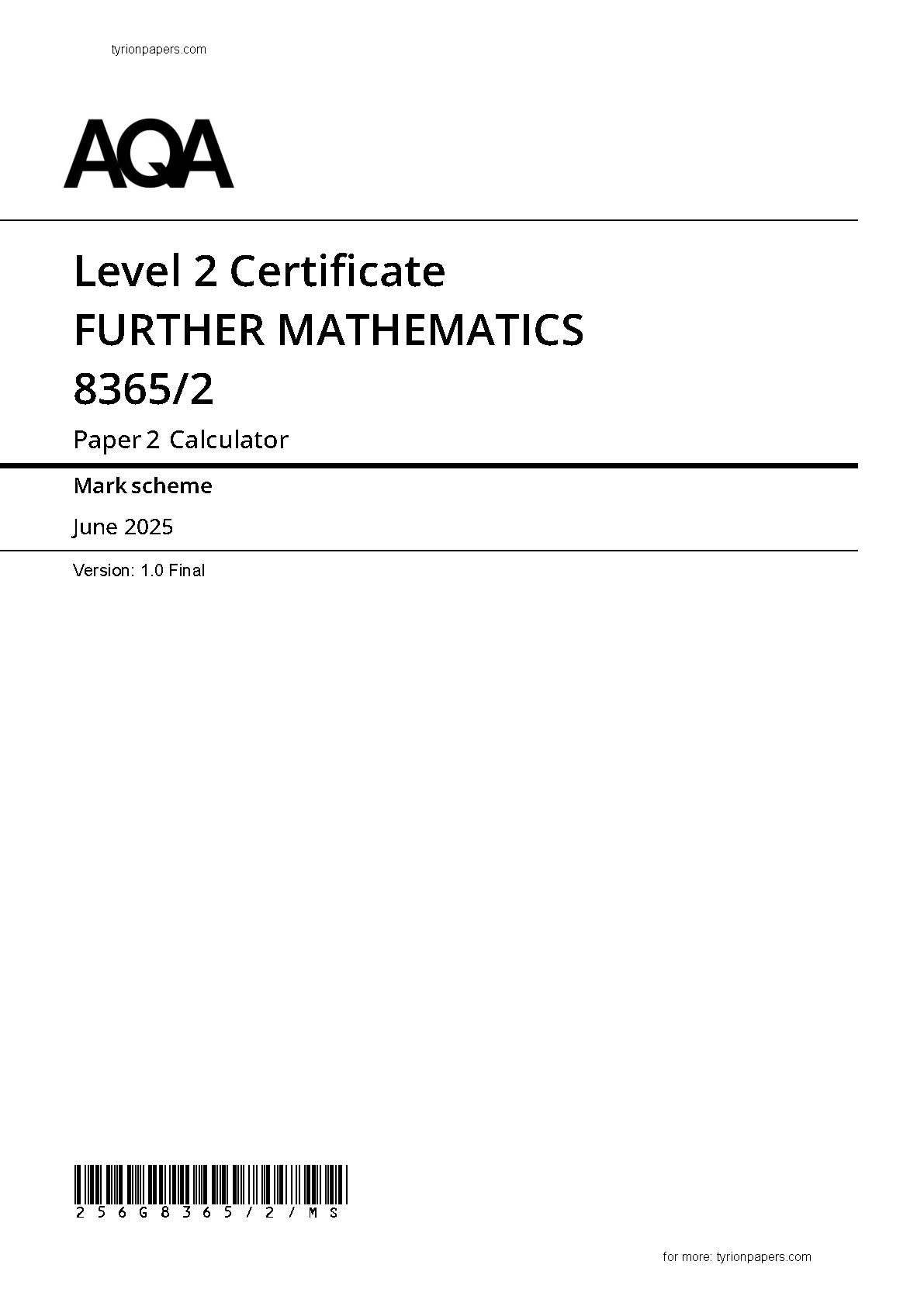 AQA GCSE Further Maths Paper 2 2025 Mark Scheme