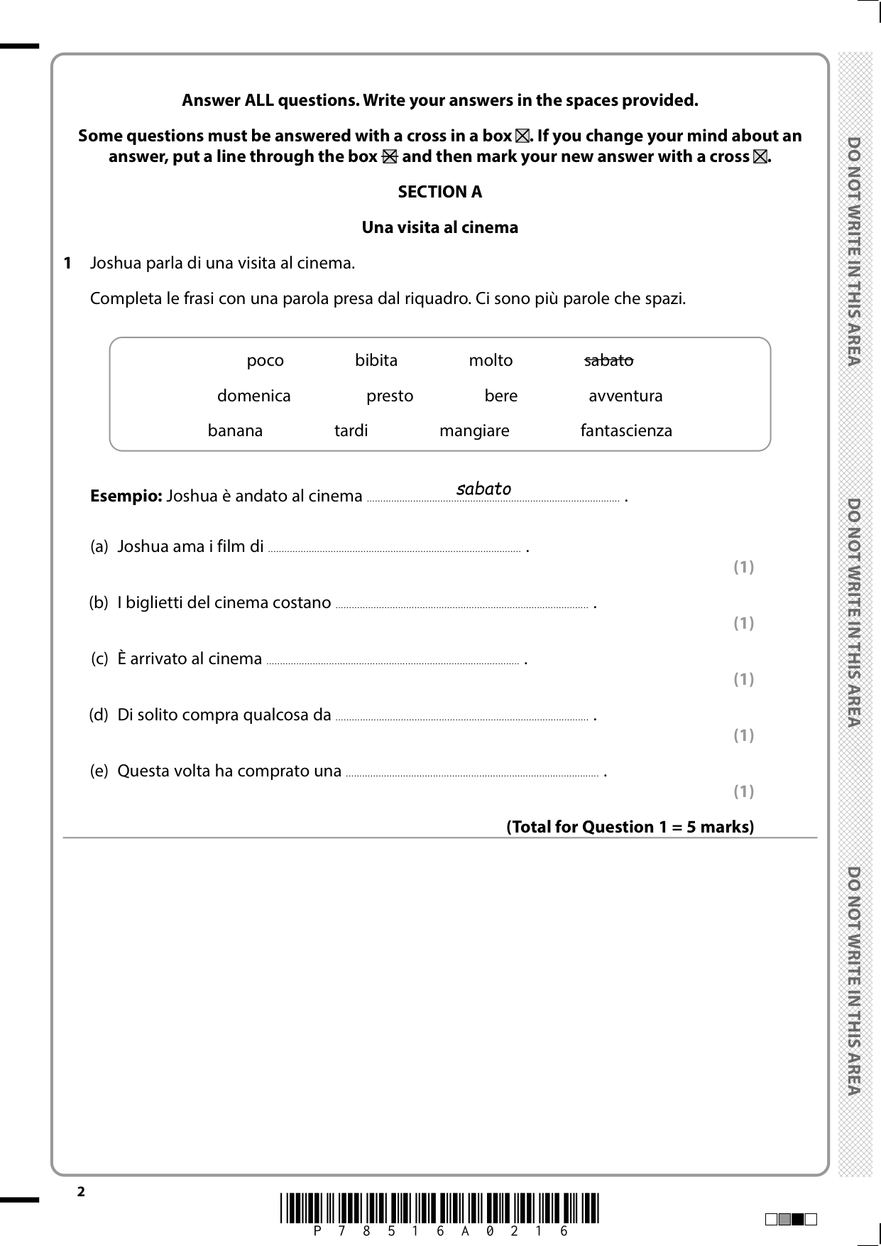 Pearson Edexcel GCSE Italian Paper 1H 2025 Question Paper