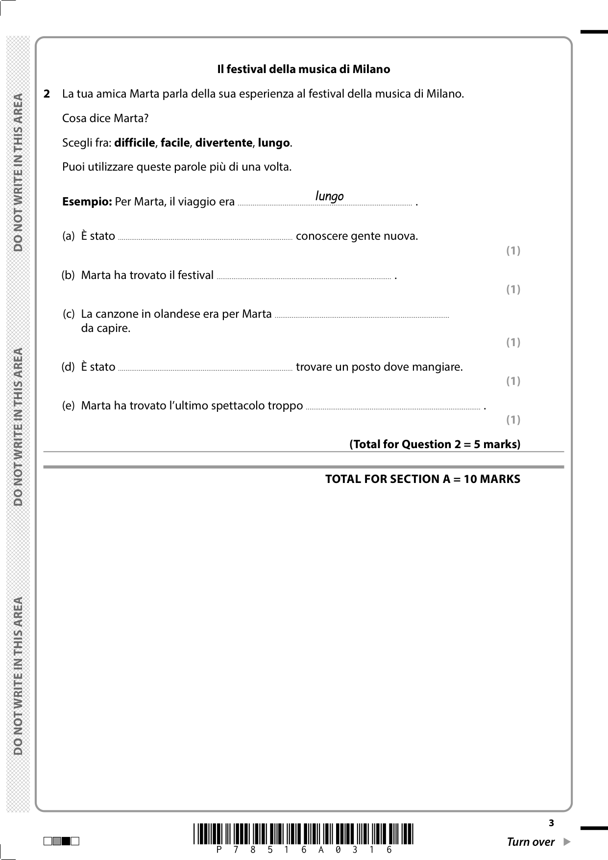 Pearson Edexcel GCSE Italian Paper 1H 2025 Question Paper IMG-3
