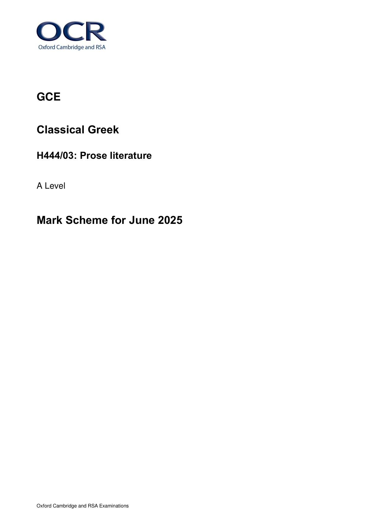 OCR A Level Classical Greek Paper 3 Mark Scheme