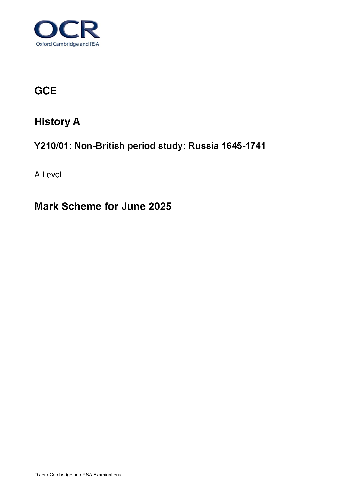 OCR A Level History A Russia 1645-1741 2025 Mark Scheme IMG-1