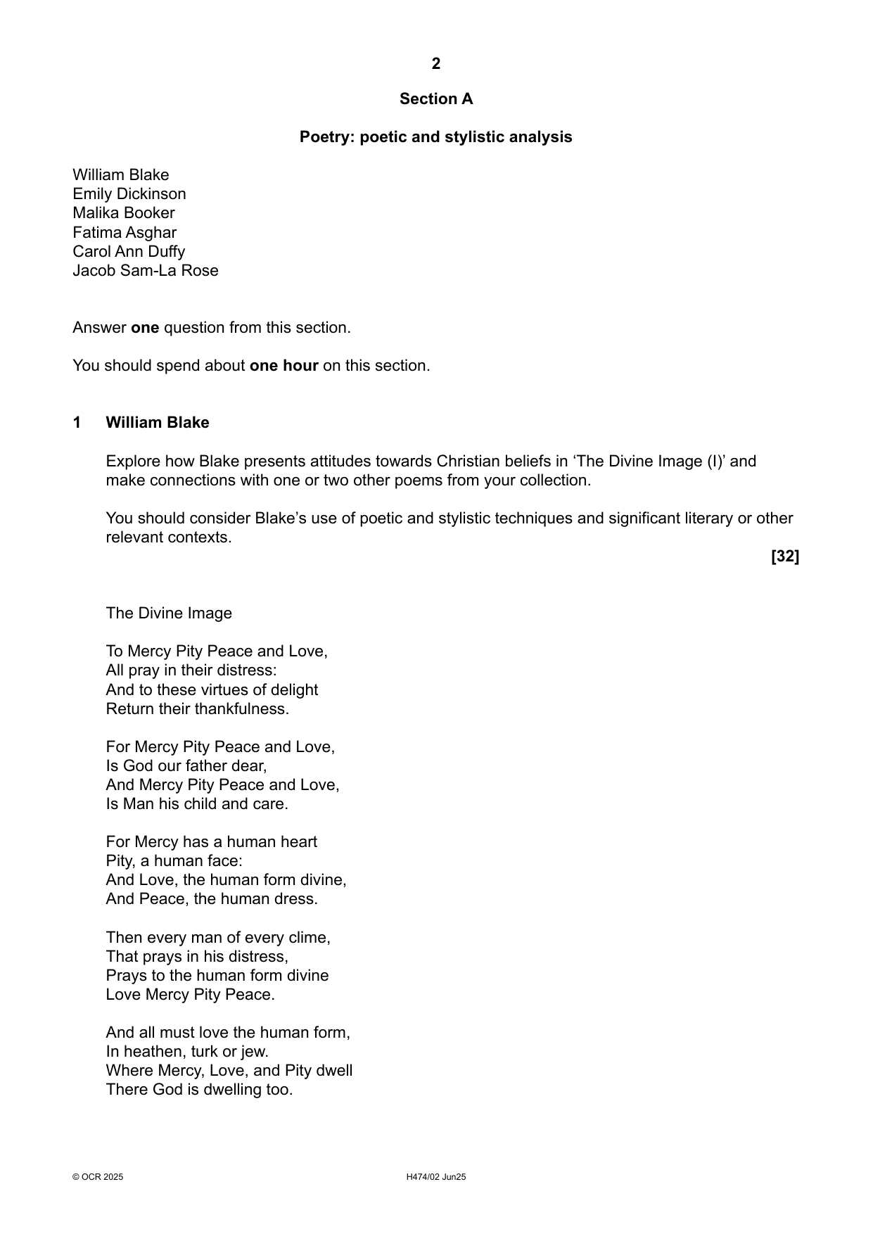 OCR A Level English Language and Literature Paper 2 2025 QP