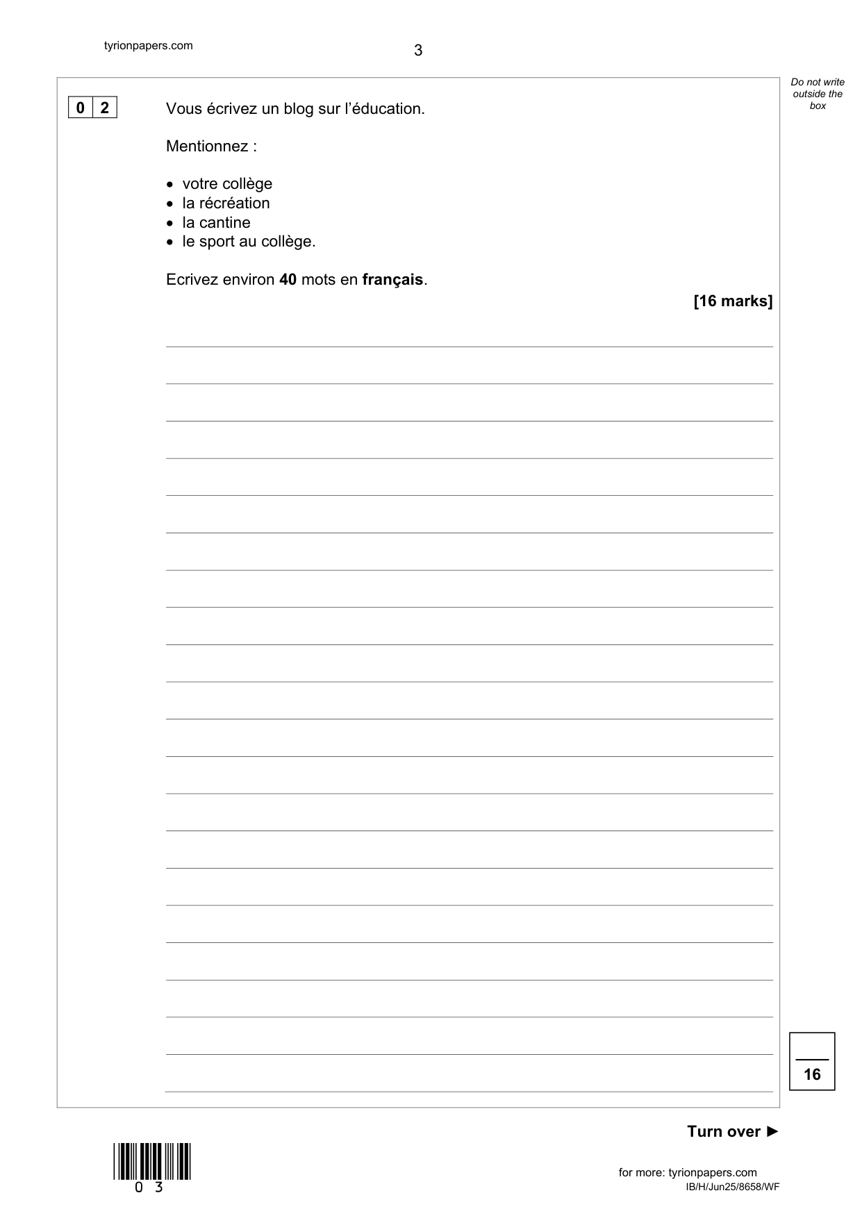 AQA GCSE French Writing Paper 2025 Foundation PDF IMG-3