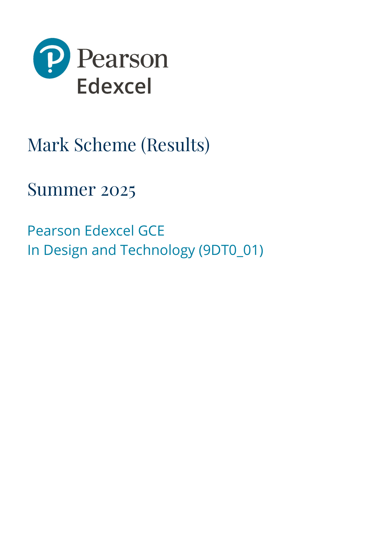 Pearson Edexcel A Level Design and Technology Paper 1 Ms