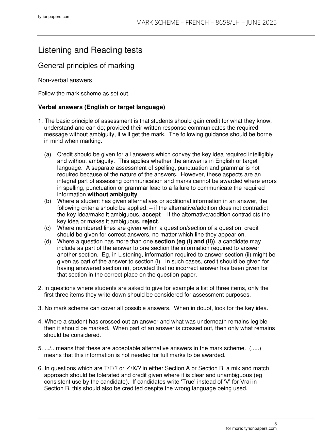 AQA GCSE French Paper 1H 2025 Mark Scheme IMG-3