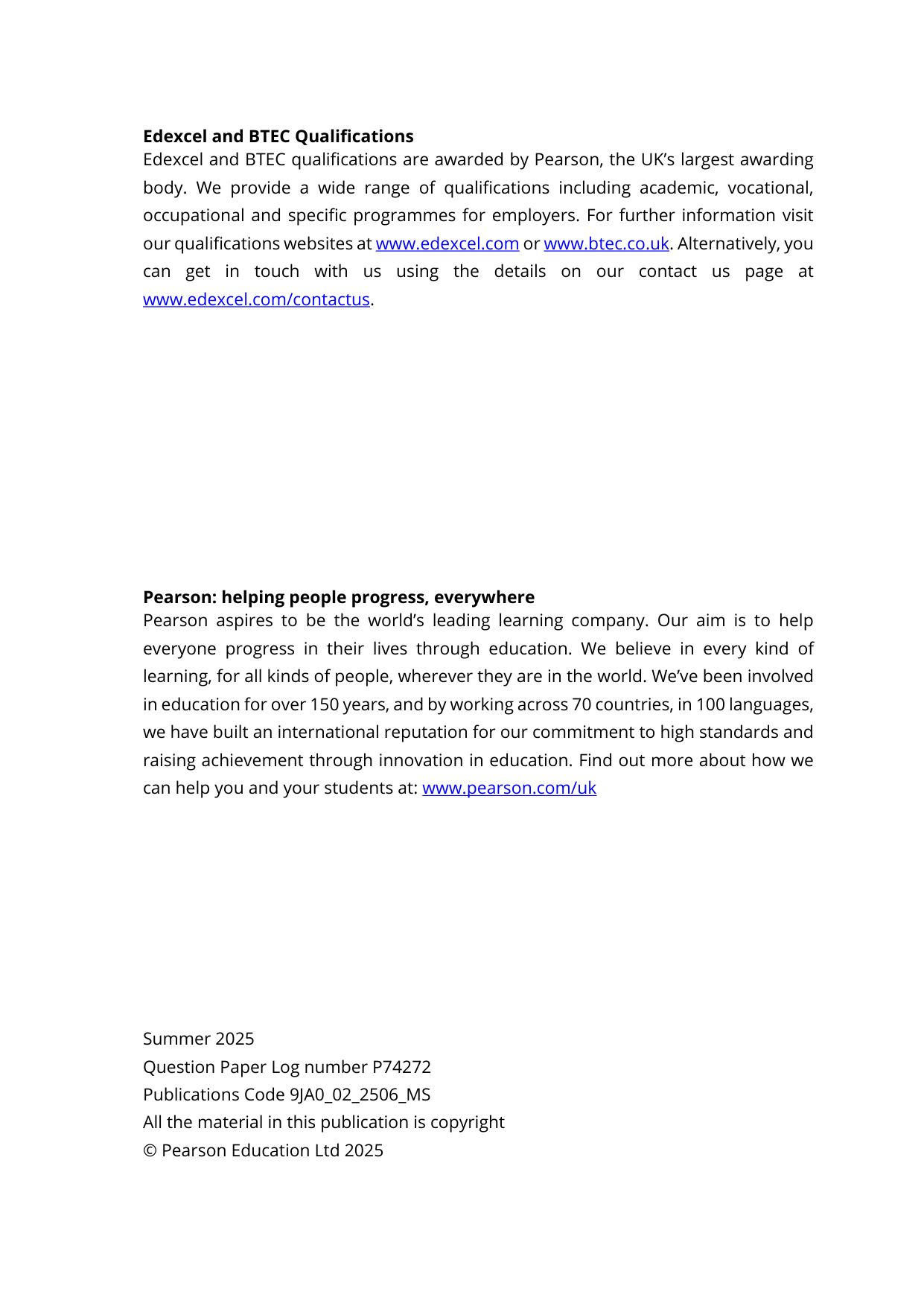 Pearson Edexcel A Level Japanese Paper 2 2025 Mark Scheme
