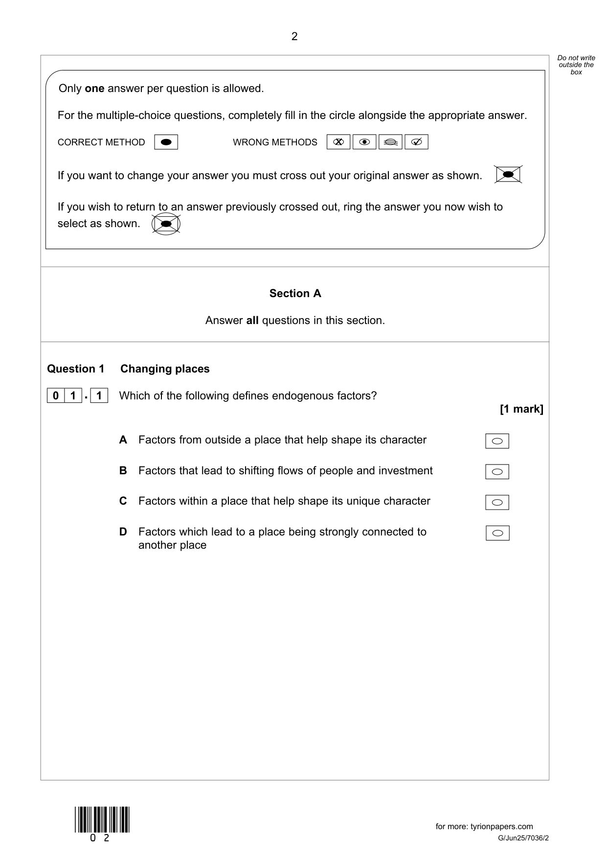 AQA AS Geography Paper 2 2025 QP