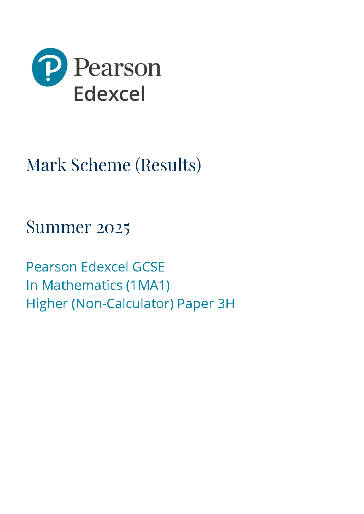Pearson Edexcel GCSE Maths Paper 3h mark scheme 2025 IMG-1
